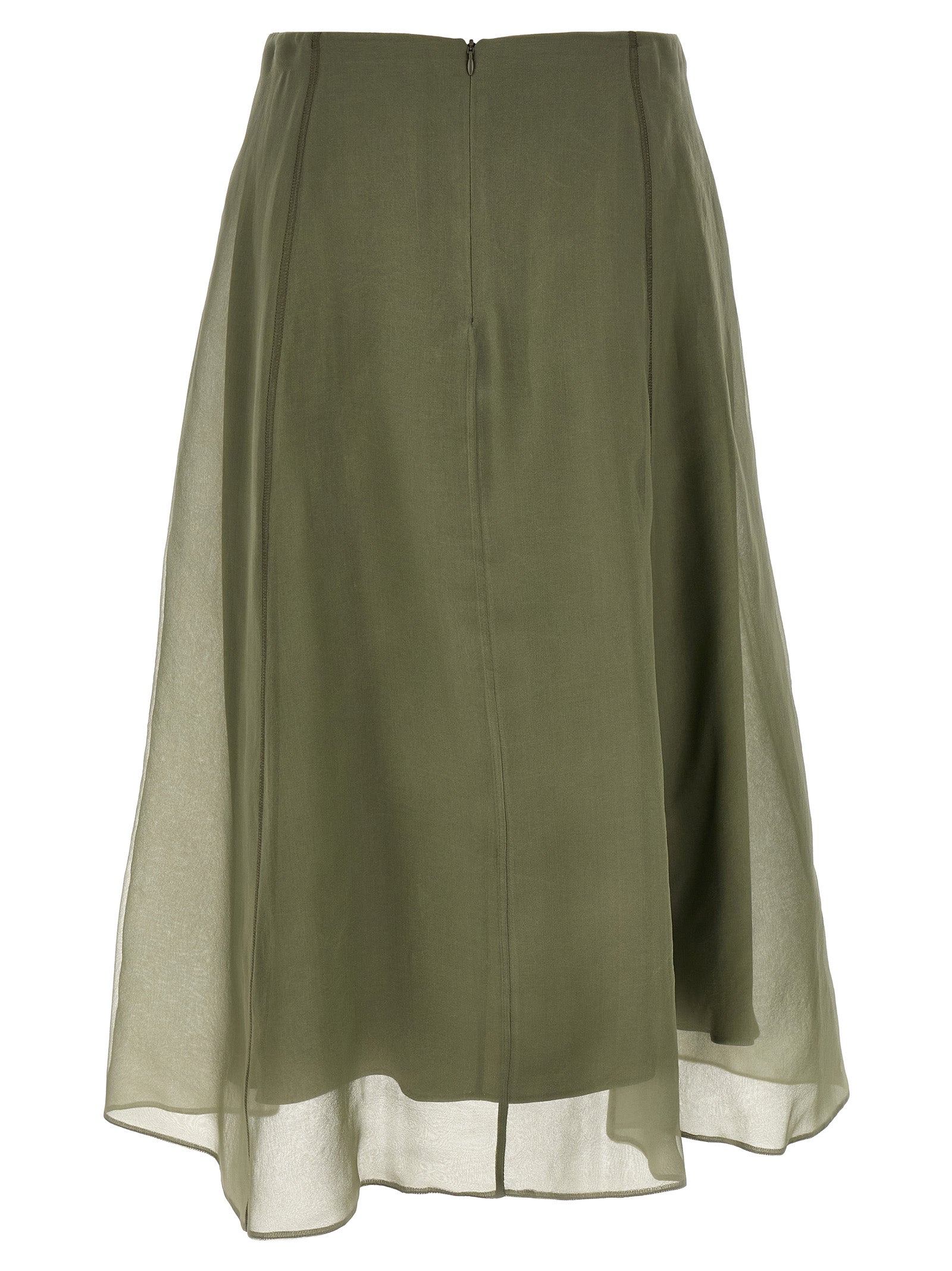 Brunello Cucinelli Bicolor Silk Midi Skirt, Artisanal Elegance