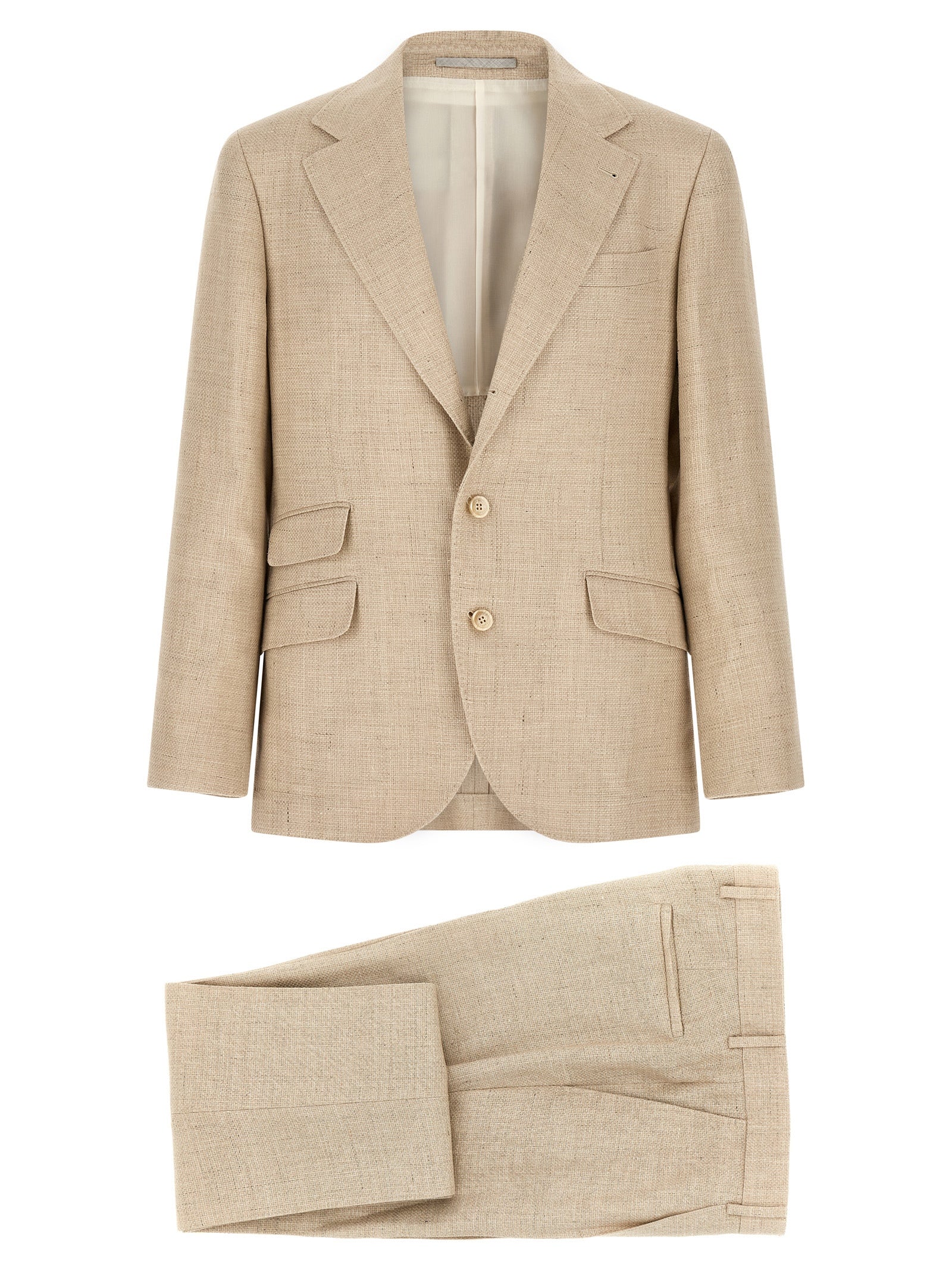 Brunello Cucinelli Beige Silk Two-Piece Suit - Artisanal Elegance