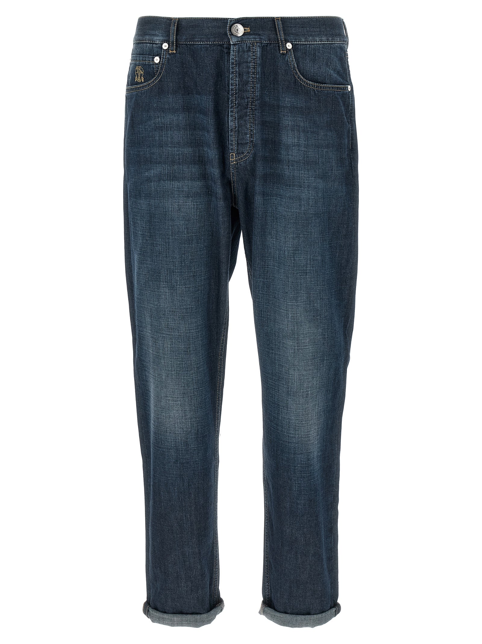 Brunello Cucinelli Blue Cotton Straight-Leg Jeans - Designer Luxury