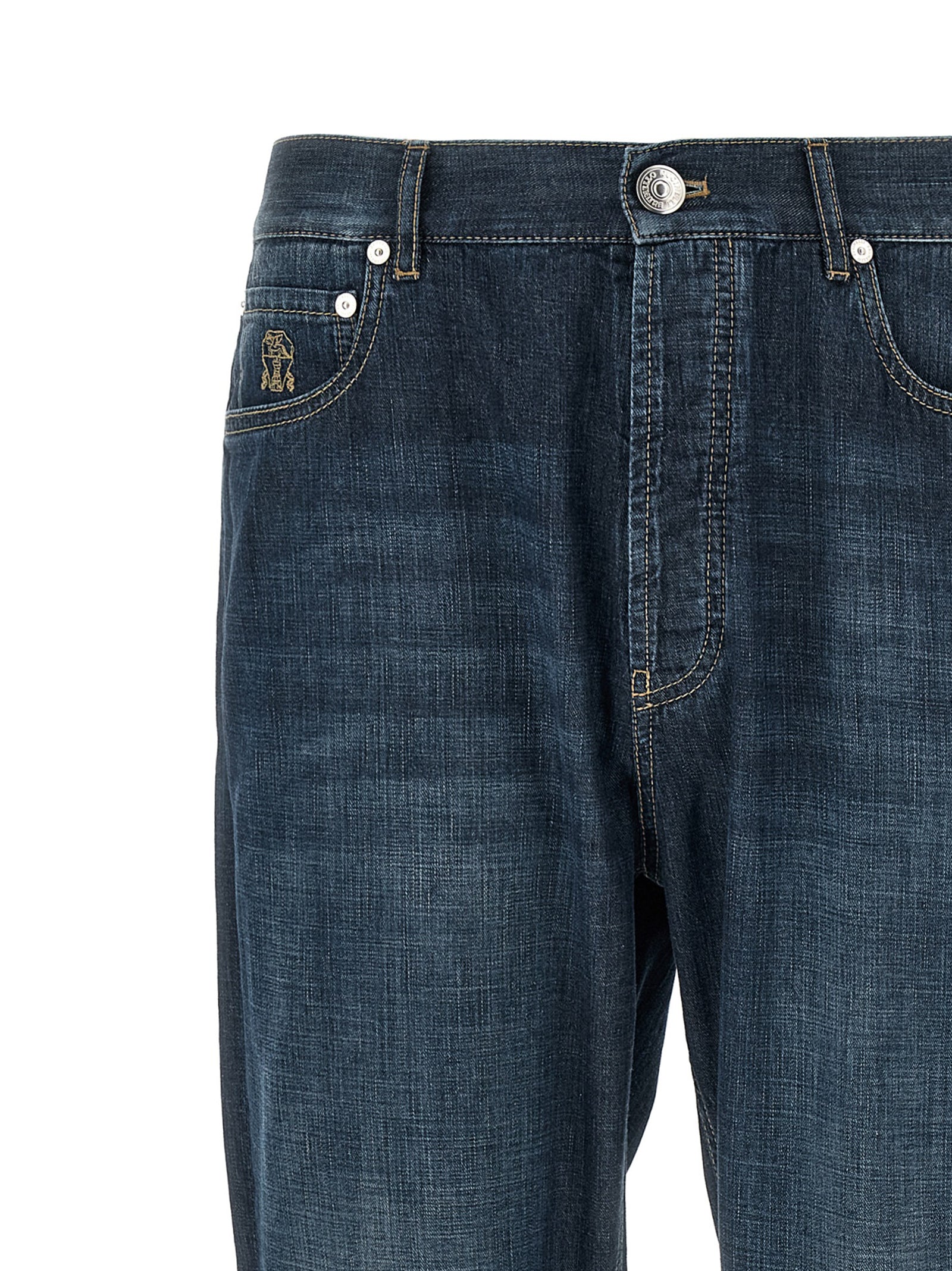 Brunello Cucinelli Blue Cotton Straight-Leg Jeans - Designer Couture