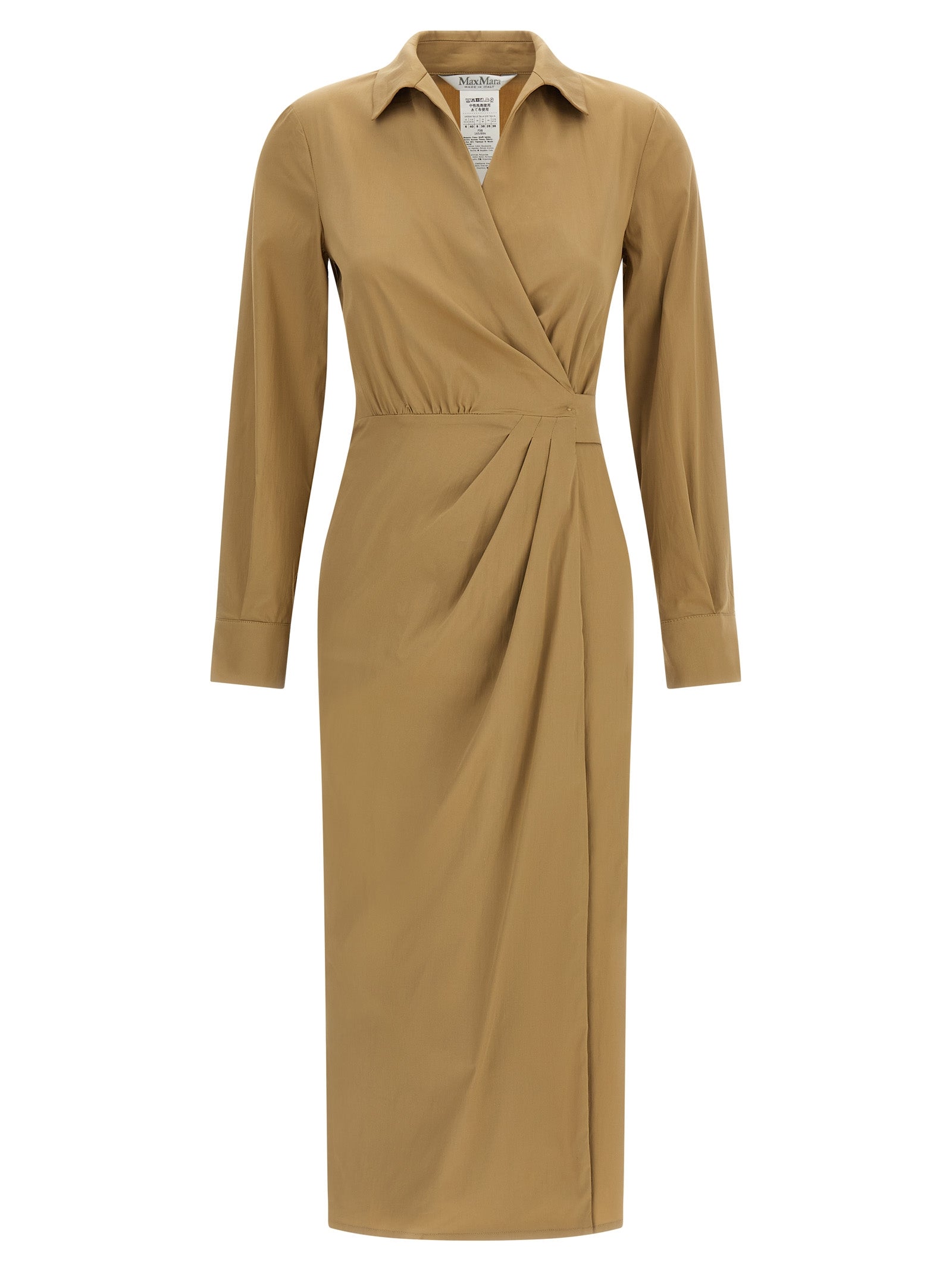 Indulge in the Max Mara Beige Cotton Midi Dress, a masterpiece of luxurious cotton poplin, embodying timeless elegance and sophisticated allure for any refined occasion.
