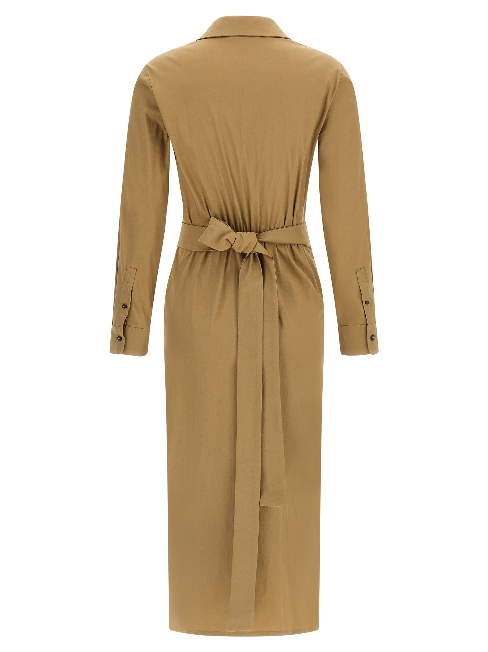 Indulge in the Max Mara Beige Cotton Midi Dress, a masterpiece of luxurious cotton poplin, designed for those who appreciate refined elegance and timeless sophistication.