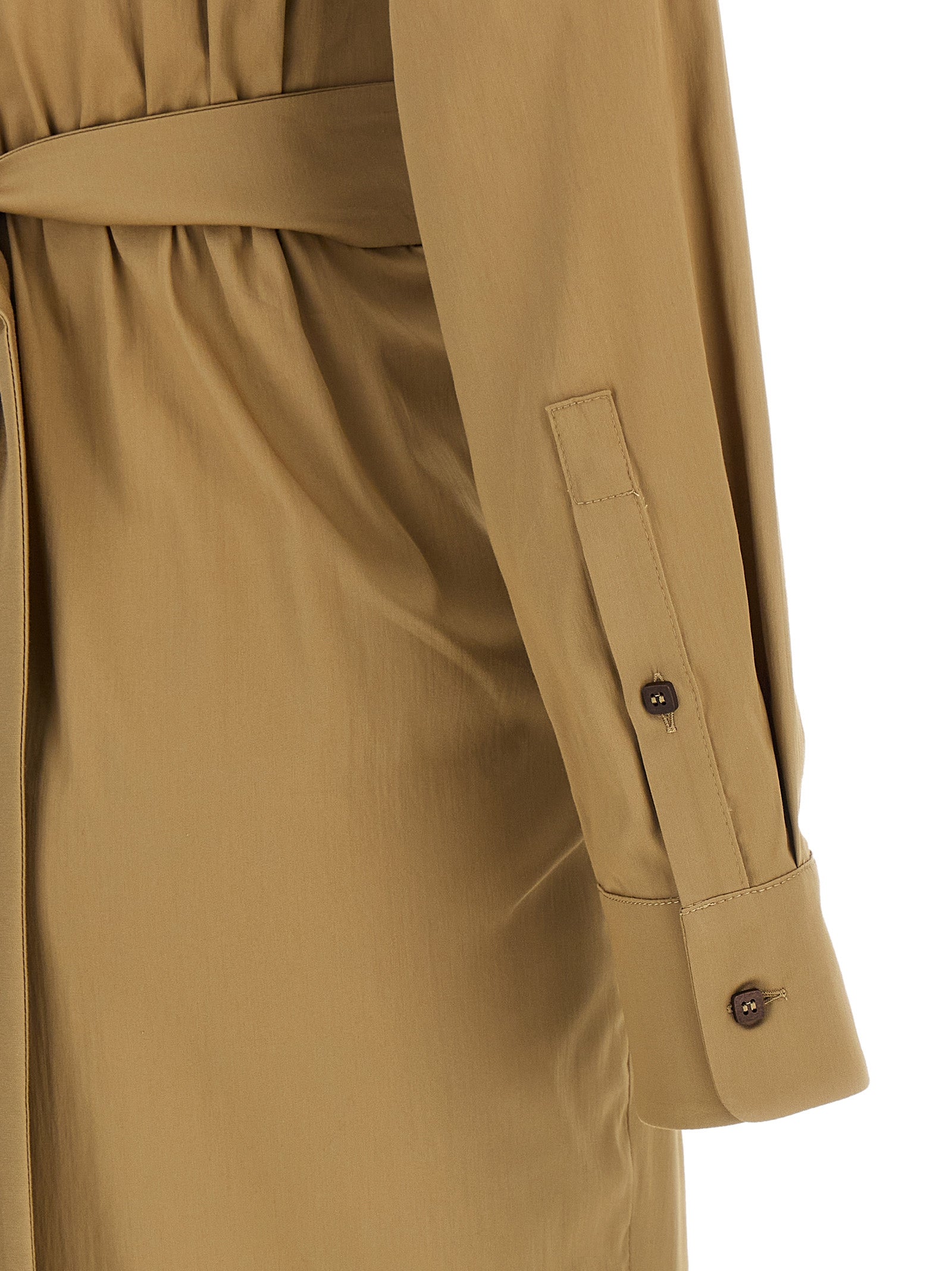 Indulge in the Max Mara Beige Cotton Midi Dress, a masterpiece of luxurious cotton poplin that embodies timeless elegance, perfect for sophisticated occasions.
