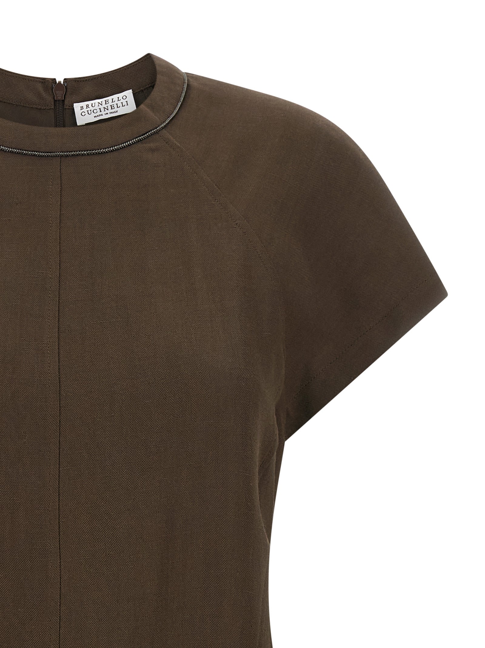 Brunello Cucinelli Brown Viscose Short Dress, Artisanal Luxury