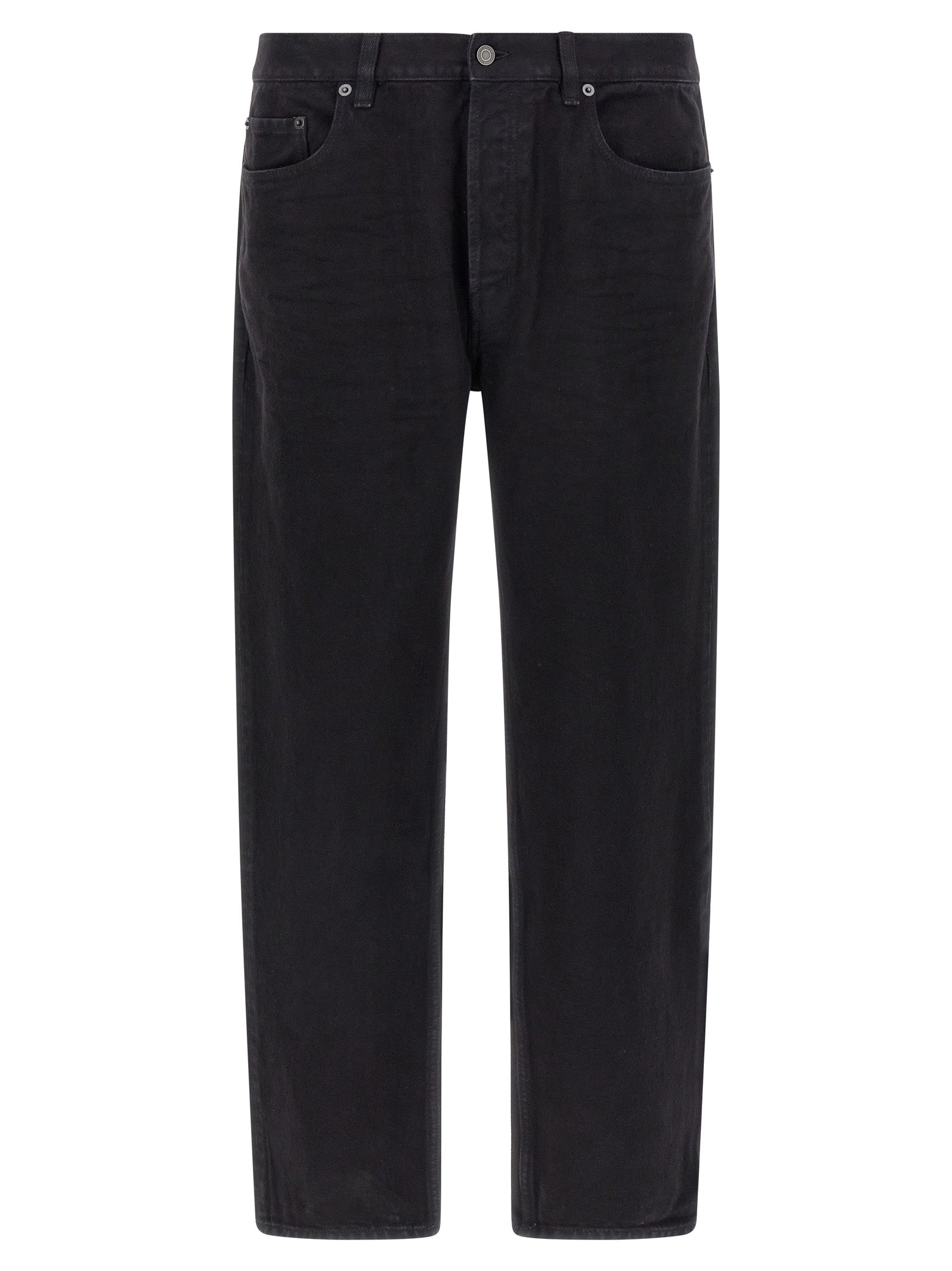 Indulge in the exquisite Saint Laurent Black Cotton Straight-Leg Jeans, where artisanal craftsmanship meets timeless elegance, perfect for the discerning wardrobe.