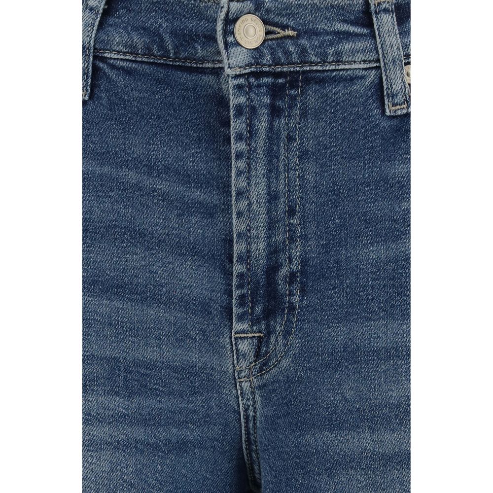 Elevate your wardrobe with 7FOR Blue Cotton Flared Jeans, crafted from luxurious high-stretch denim for unparalleled comfort and a figure-flattering silhouette.
