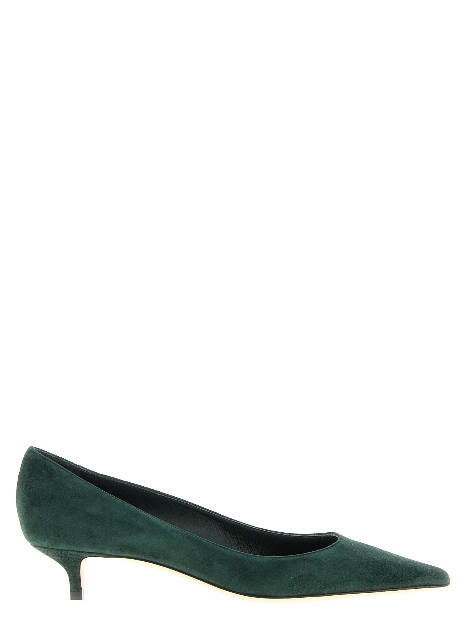 Step into a realm of sophistication with Jimmy Choo's Bicolor Leather Mid Heel Pumps, where exquisite green suede and artisanal craftsmanship redefine luxury footwear.