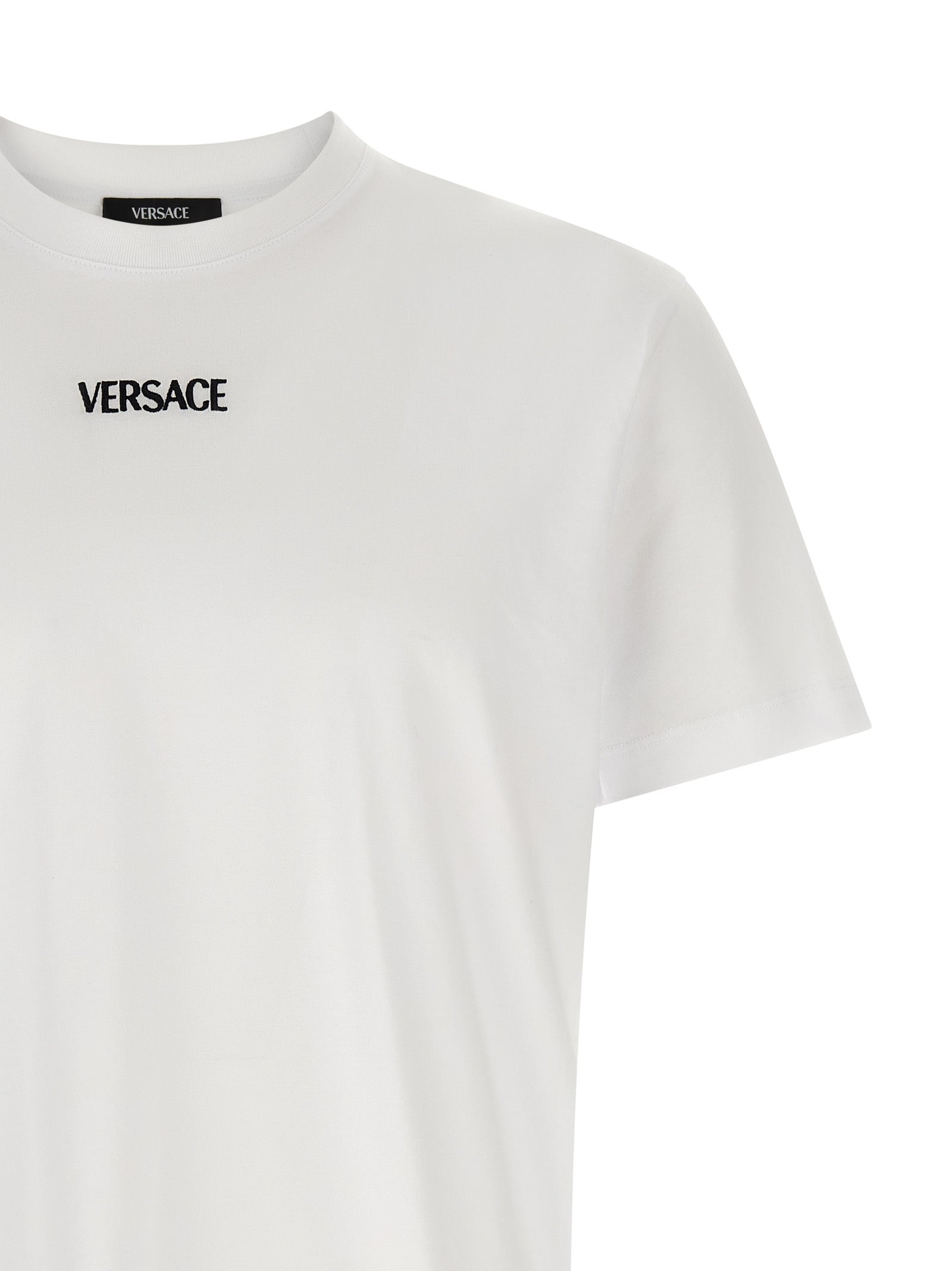Elevate your style with the Versace White Cotton T-Shirt, a luxurious essential crafted from 100% cotton, embodying sophistication and timeless elegance for the discerning individual.