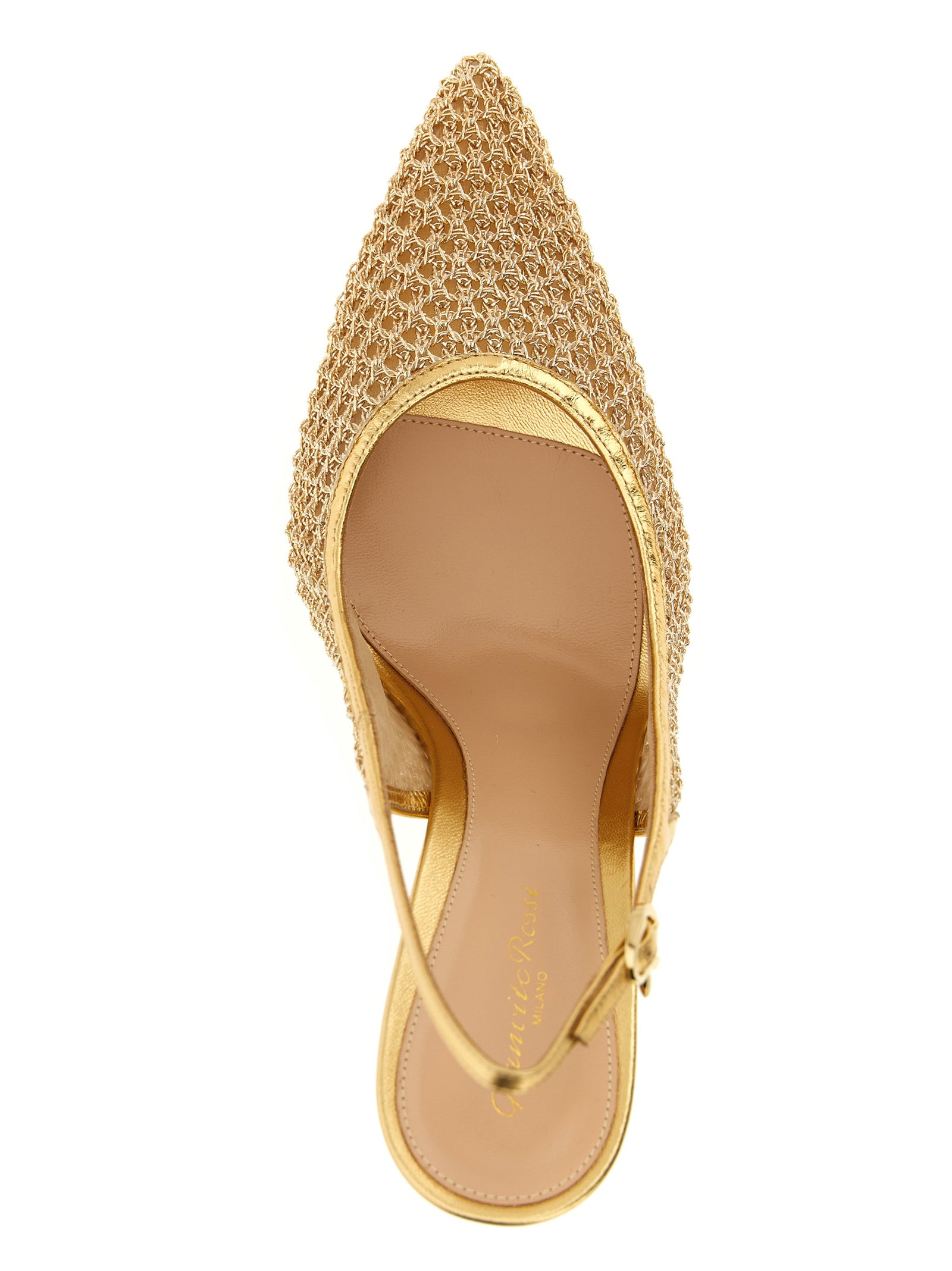 Indulge in the exquisite Gianvito Rossi Gold Fabric High Heel Pumps, where luxurious craftsmanship meets bold elegance, elevating your style to new heights.