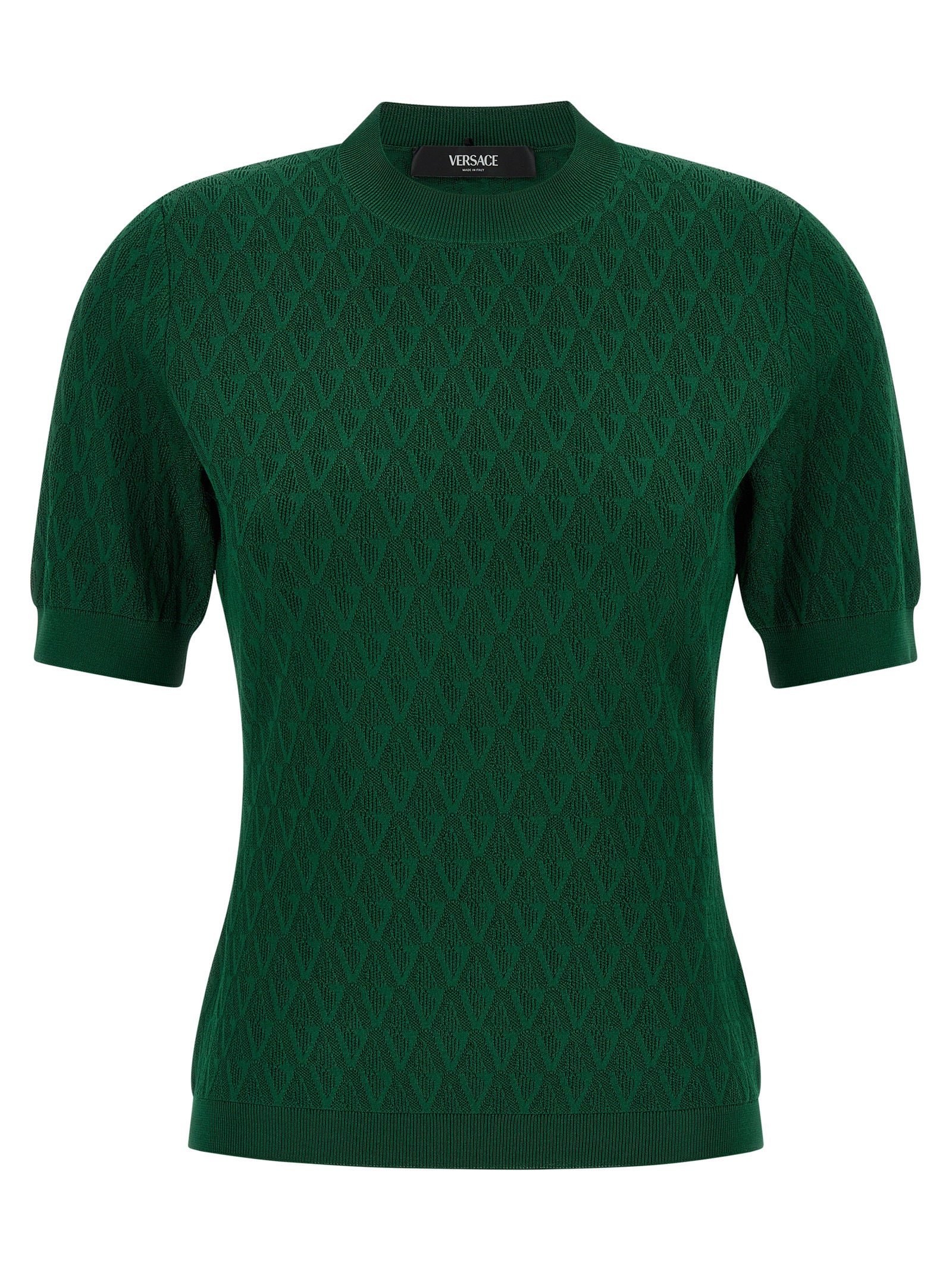 Indulge in the Versace Bicolor Viscose T-Shirt, a luxurious blend of stretch viscose and jacquard artistry, perfect for elevating any sophisticated wardrobe.