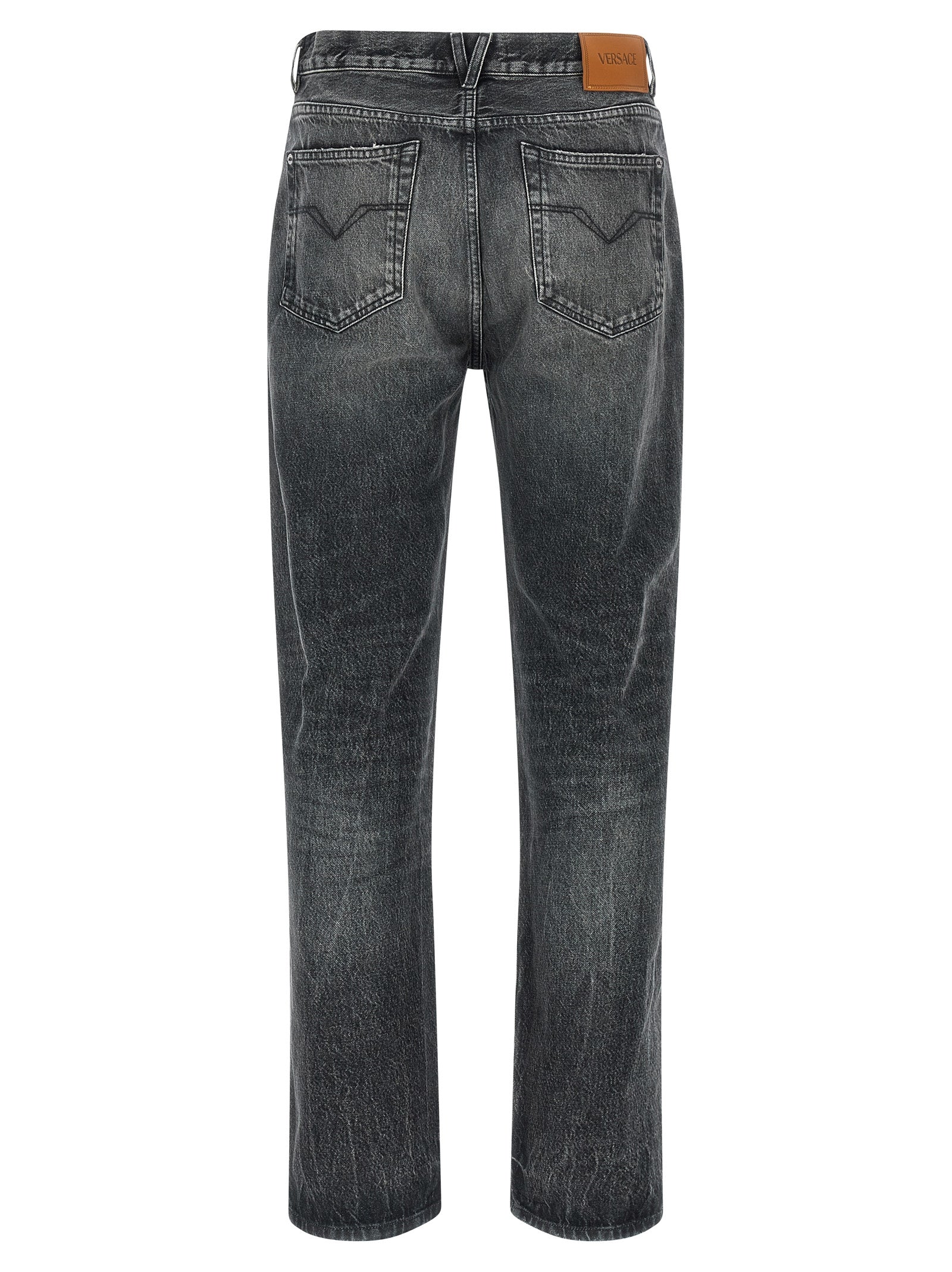 Indulge in the artisanal luxury of Versace Gray Cotton Straight-Leg Jeans, where exquisite stonewashed denim meets iconic design, elevating your style to new heights.