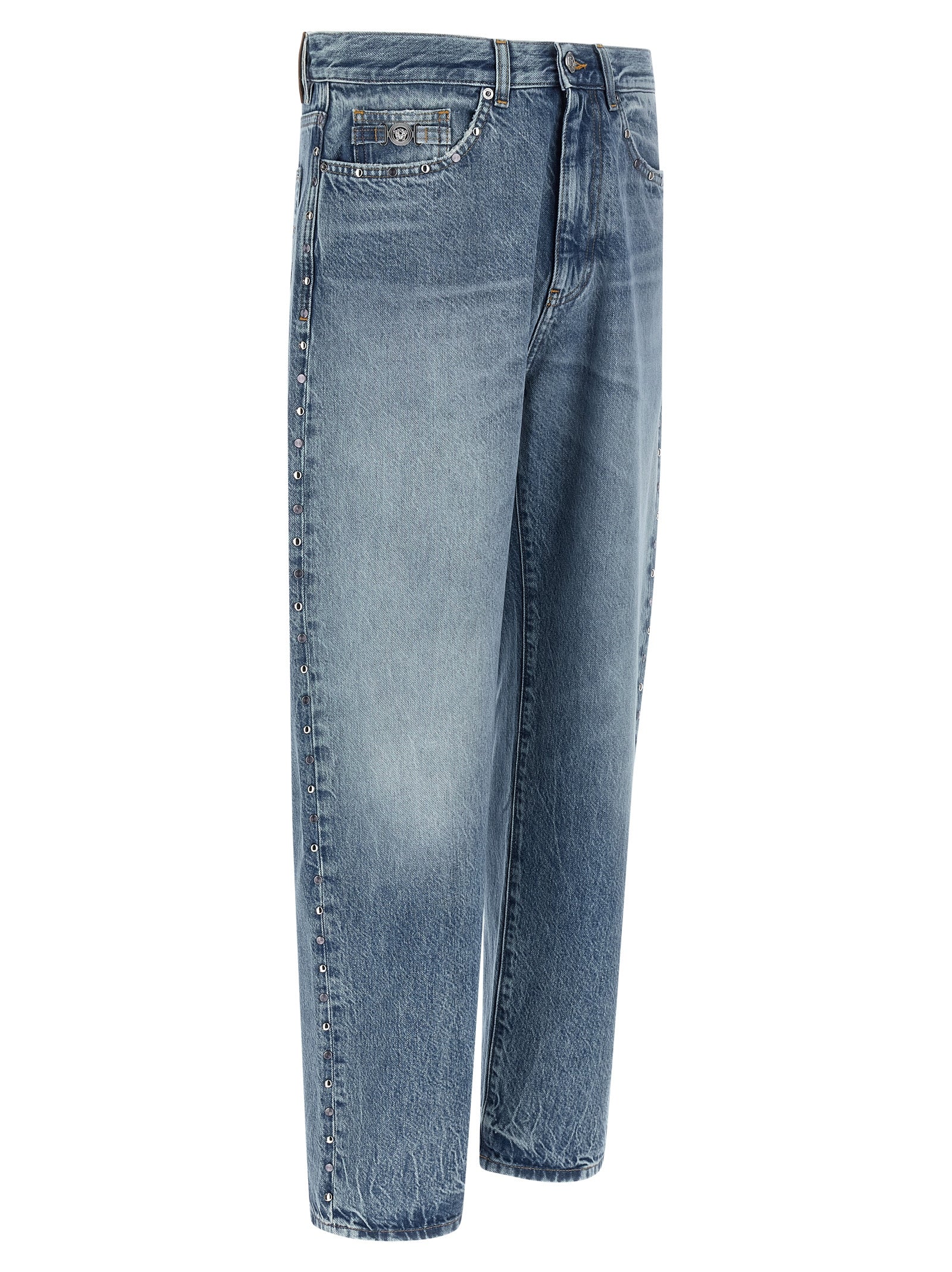 Elevate your style with Versace Blue Cotton Straight-Leg Jeans, where exquisite craftsmanship meets modern luxury, perfect for the discerning individual.