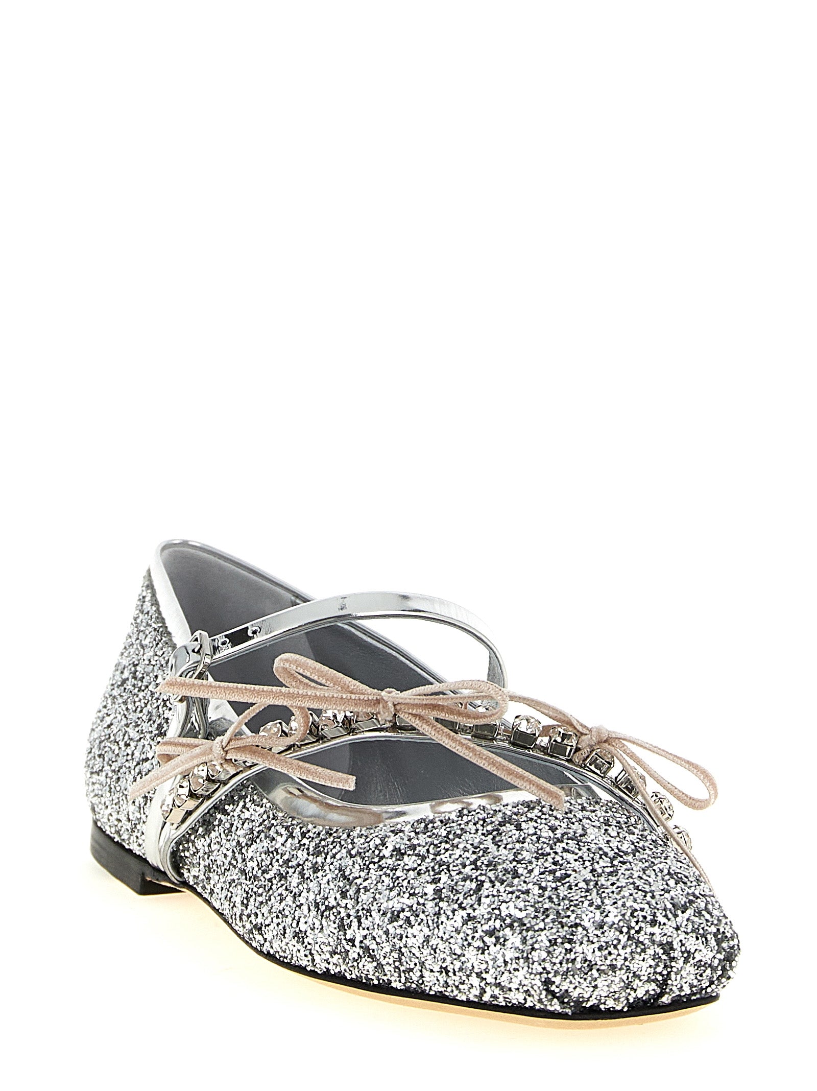 Step into elegance with Jimmy Choo Silver Tencel Ballet Flats, where artisanal craftsmanship meets luxurious design, perfect for the discerning individual.