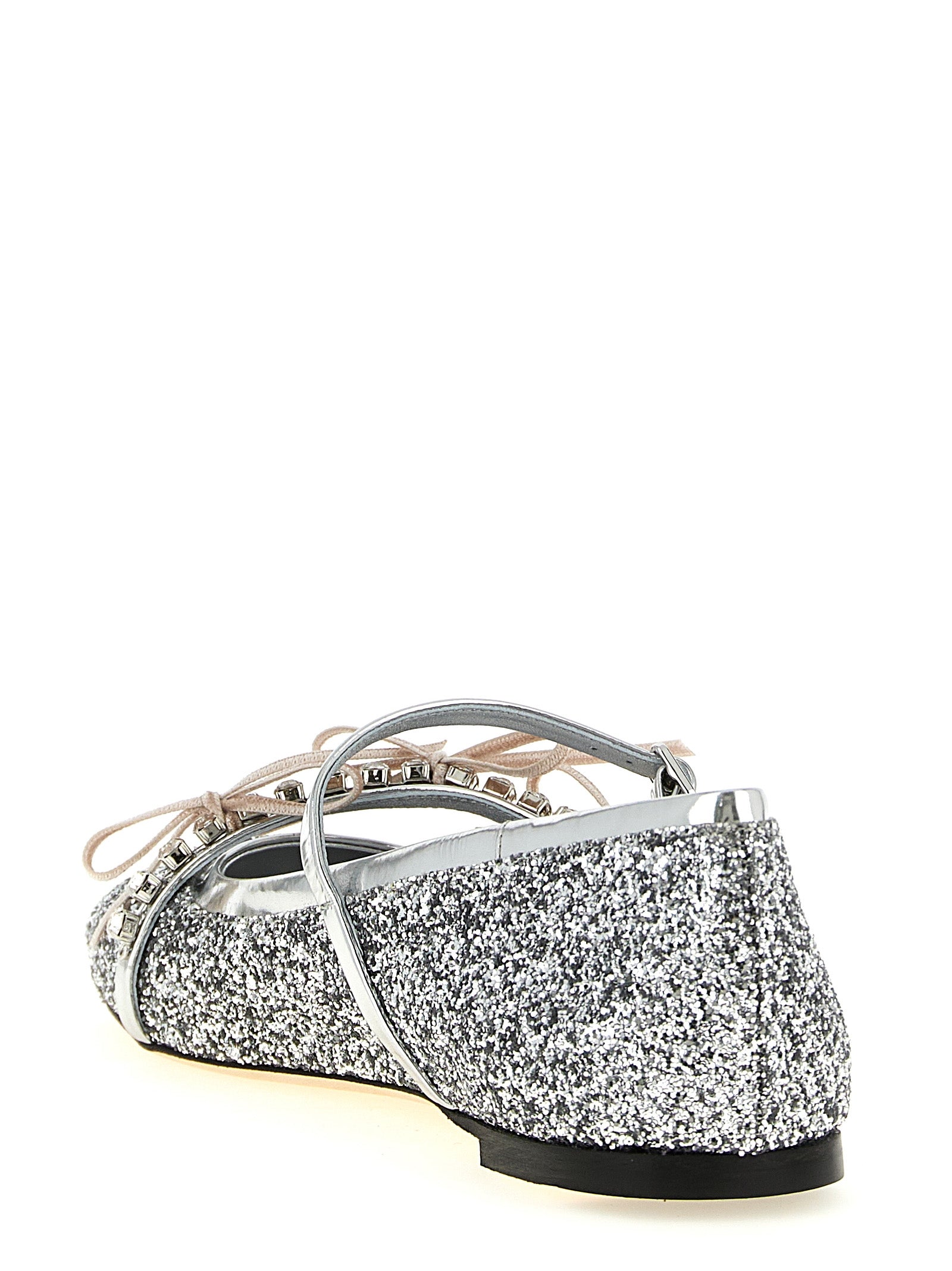 Step into elegance with Jimmy Choo's Silver Tencel Ballet Flats, where artisanal craftsmanship meets luxurious design, perfect for the discerning individual.