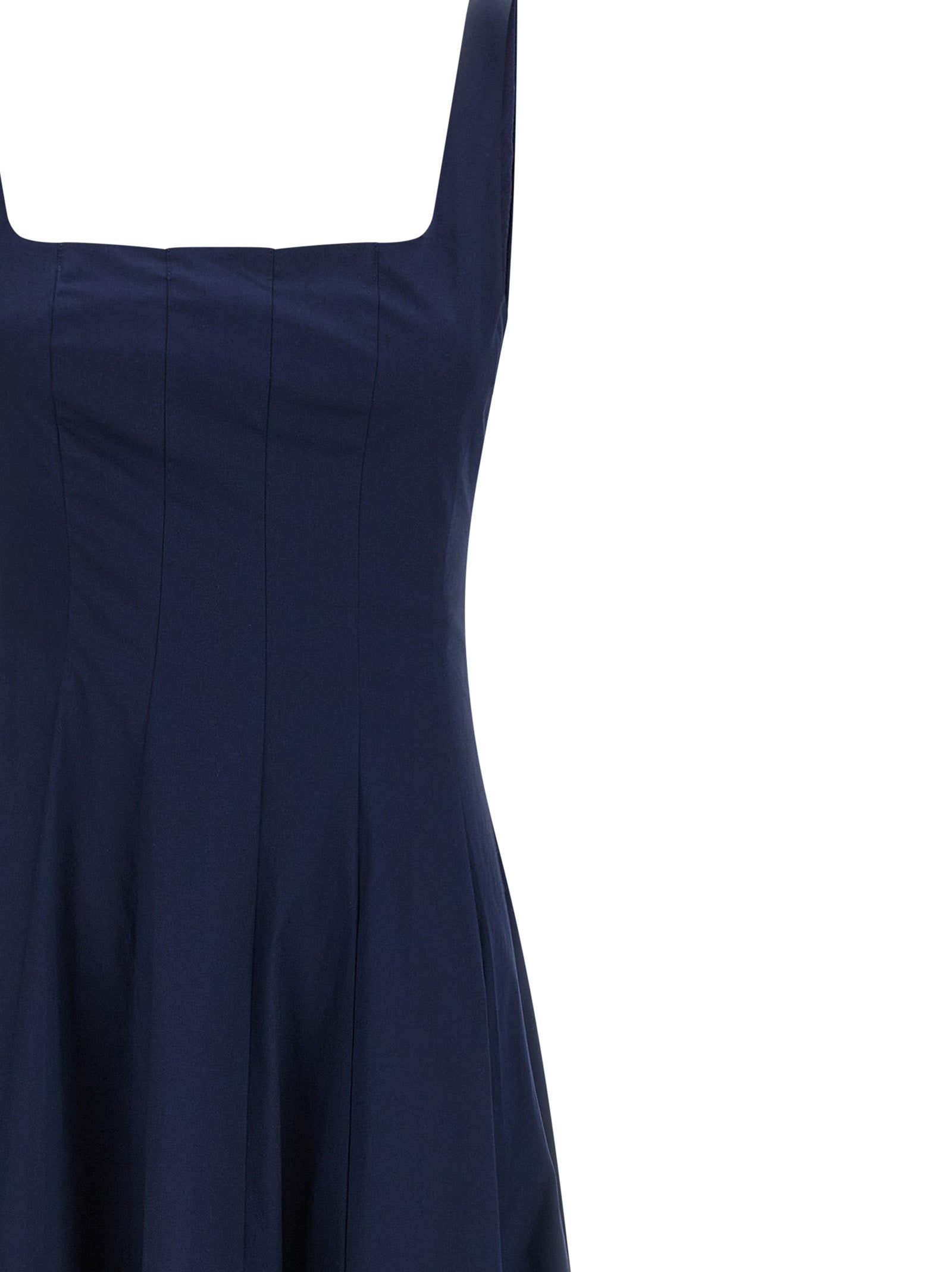 Experience the allure of the Staud Blue Cotton Midi Dress, crafted from luxurious cotton poplin, embodying elegance and sophistication for every occasion.