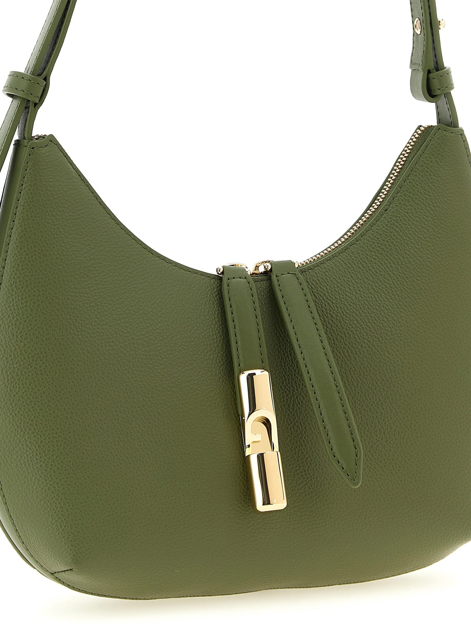 Discover the Furla Goccia Bicolor Calfskin Shoulder Bag, an exquisite blend of hammered and smooth leather, embodying artisanal luxury and timeless elegance.