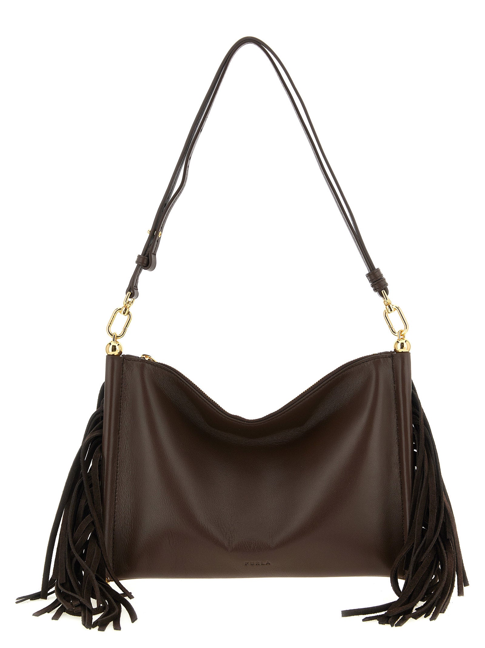 Elevate your elegance with the Furla Sfera Soft Nappa Mini Shoulder Bag, crafted from sumptuous brown lamb and calf leather, a timeless statement of luxury and sophistication.