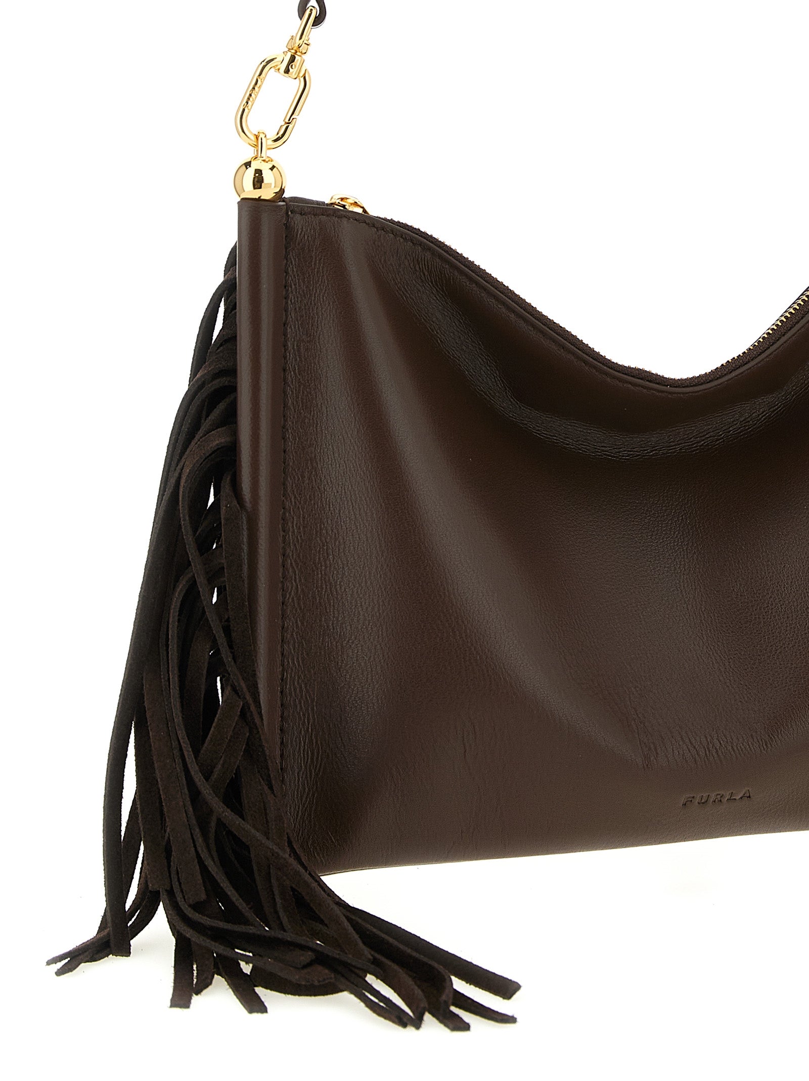 Elevate your style with the Furla Sfera Soft Nappa Mini Shoulder Bag, a luxurious blend of brown lamb and calf leather, embodying artisanal elegance for discerning tastes.