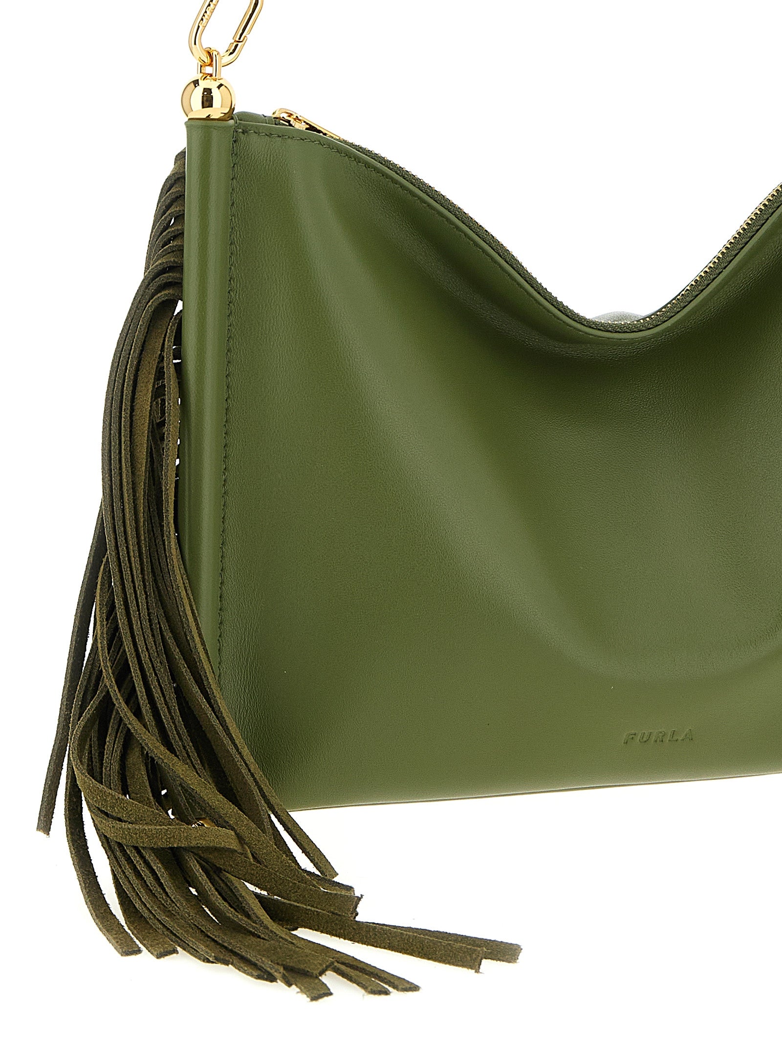 Indulge in the exquisite Furla Bicolor Lamb Leather Shoulder Bag, a symbol of luxury crafted from sumptuous lamb and calf leather, perfect for any sophisticated occasion.