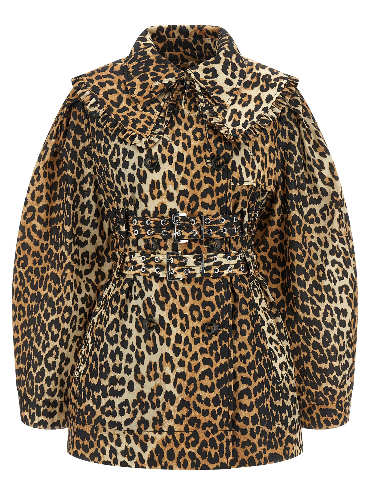 Ganni Leopard Trench Coat - Luxe Recycled Polyamide Elegance