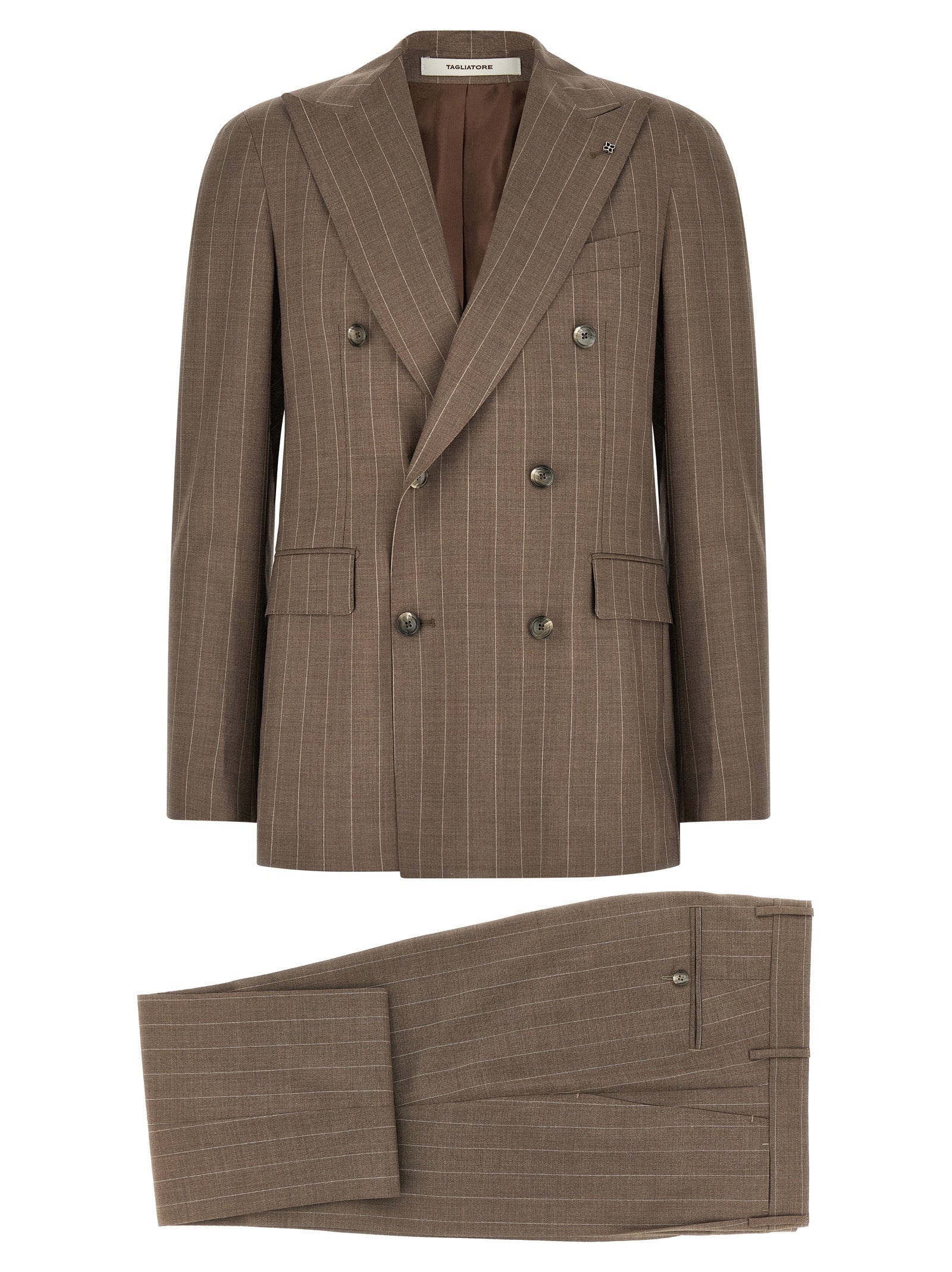 Elevate your elegance with the Tagliatore Brown Virgin Wool Two-Piece Suit, a masterpiece of Italian craftsmanship, perfect for the discerning individual.