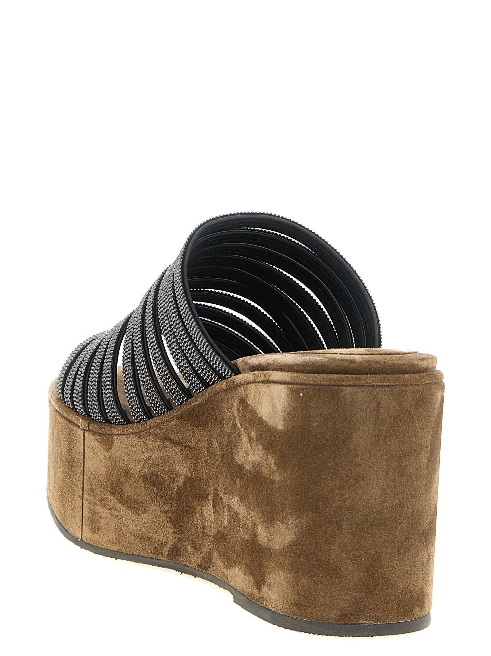 Brunello Cucinelli Brown Lamb Leather Wedge Sandals