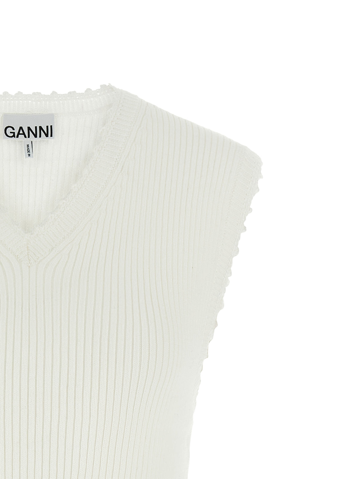 Ganni White Organic Cotton Sleeveless Jacket - Sustainable Luxury