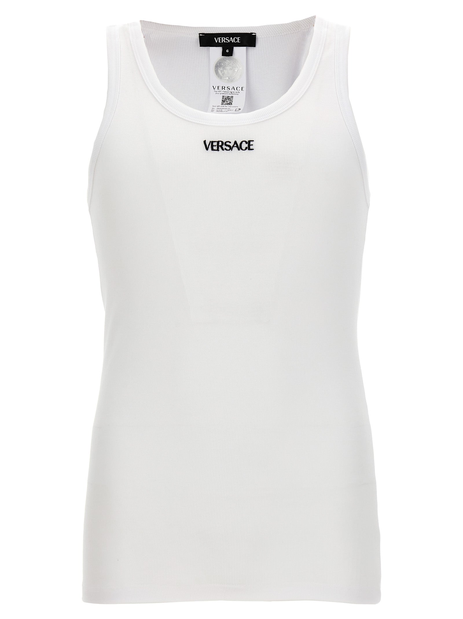 Versace White Cotton Sleeveles T-Shirt