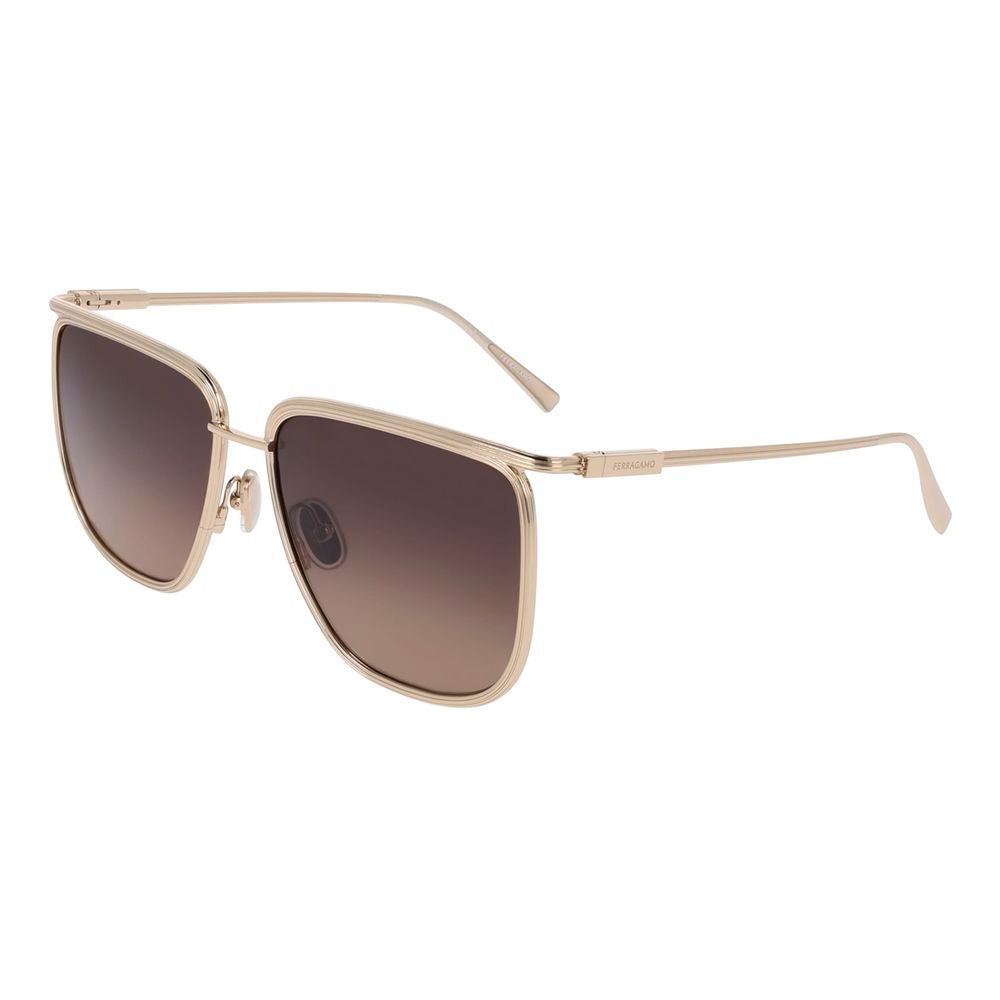 Discover the Ferragamo Gold Metal Sunglasses, a masterpiece of artisanal luxury, crafted for those who embody elegance and sophistication in every moment.