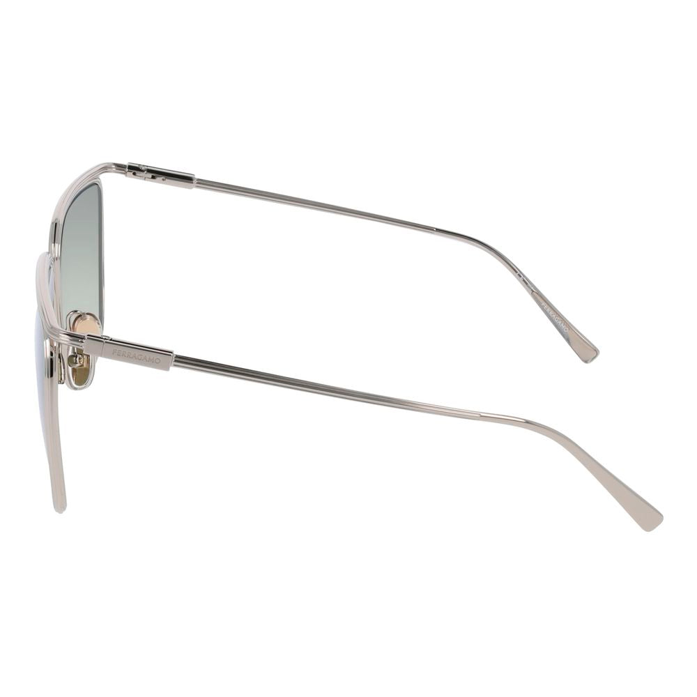 Elevate your style with Ferragamo Gold Metal Sunglasses, a masterpiece of artisanal luxury that embodies sophistication and timeless allure for the discerning individual.