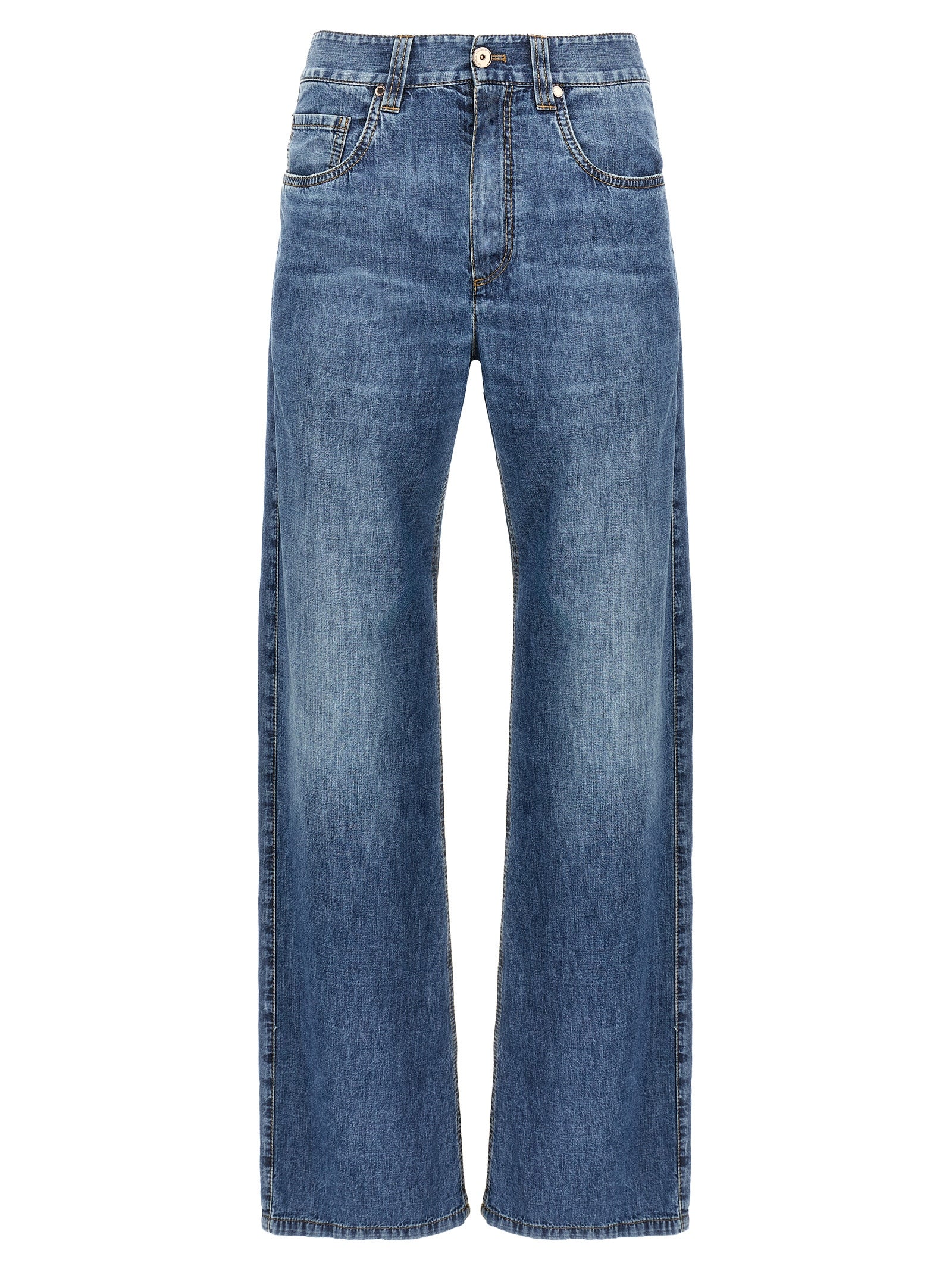 Brunello Cucinelli Blue Cotton Straight-Leg Jeans, Artisanal Elegance