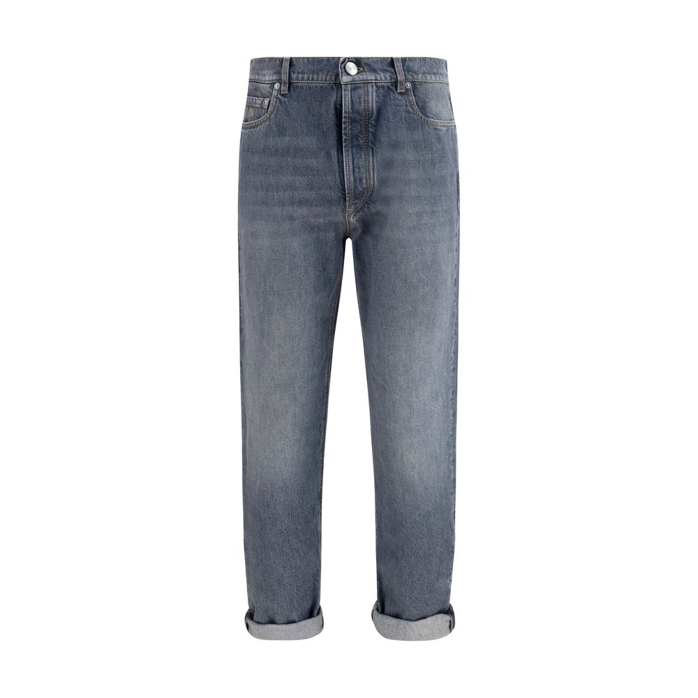 Brunello Cucinelli Gray Cotton Straight-Leg Jeans | Designer Couture