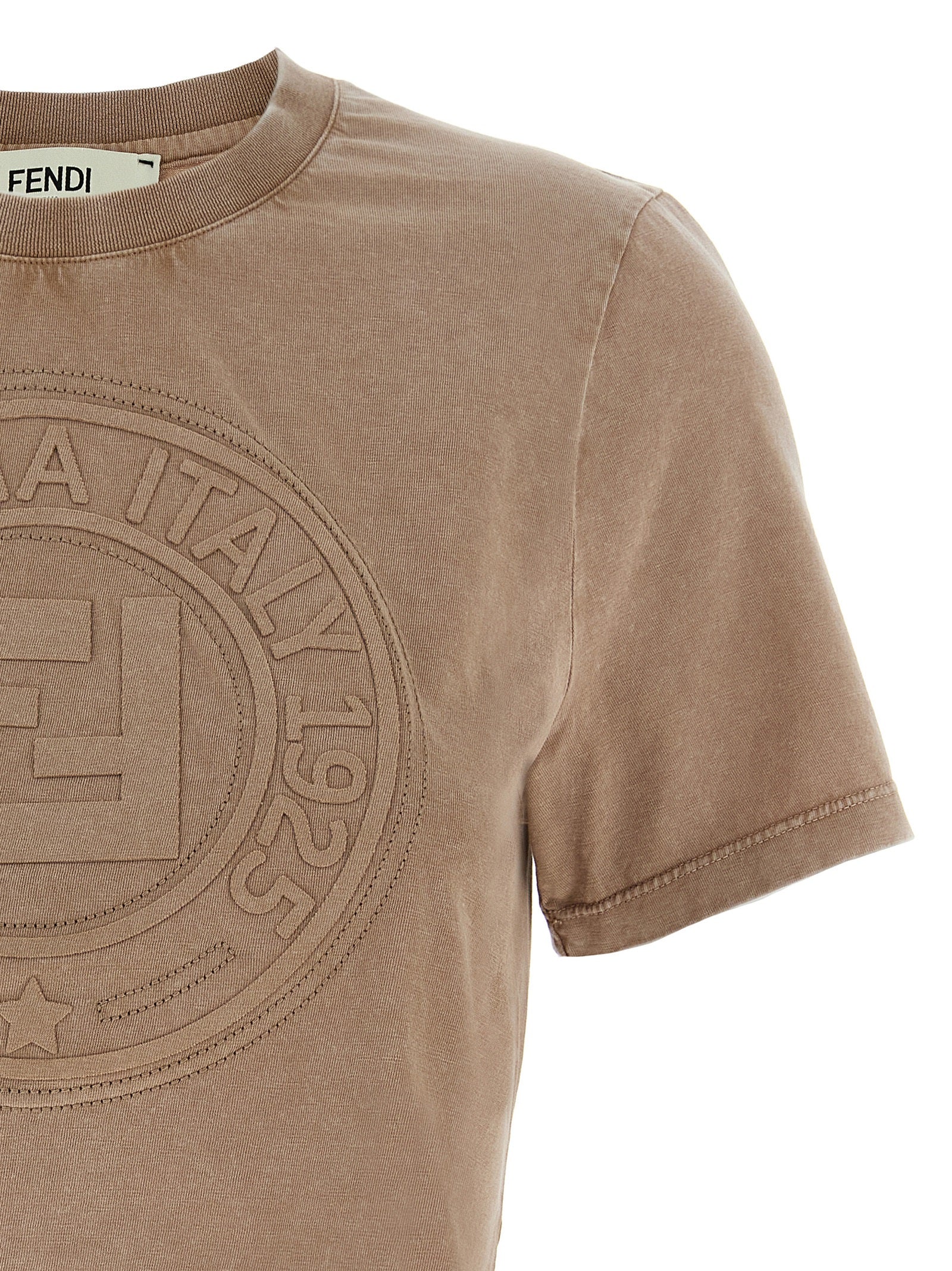 Indulge in the luxurious Fendi Brown Cotton T-Shirt, crafted in Italy from 100% cotton, embodying timeless elegance and sophisticated style for the discerning fashion lover.