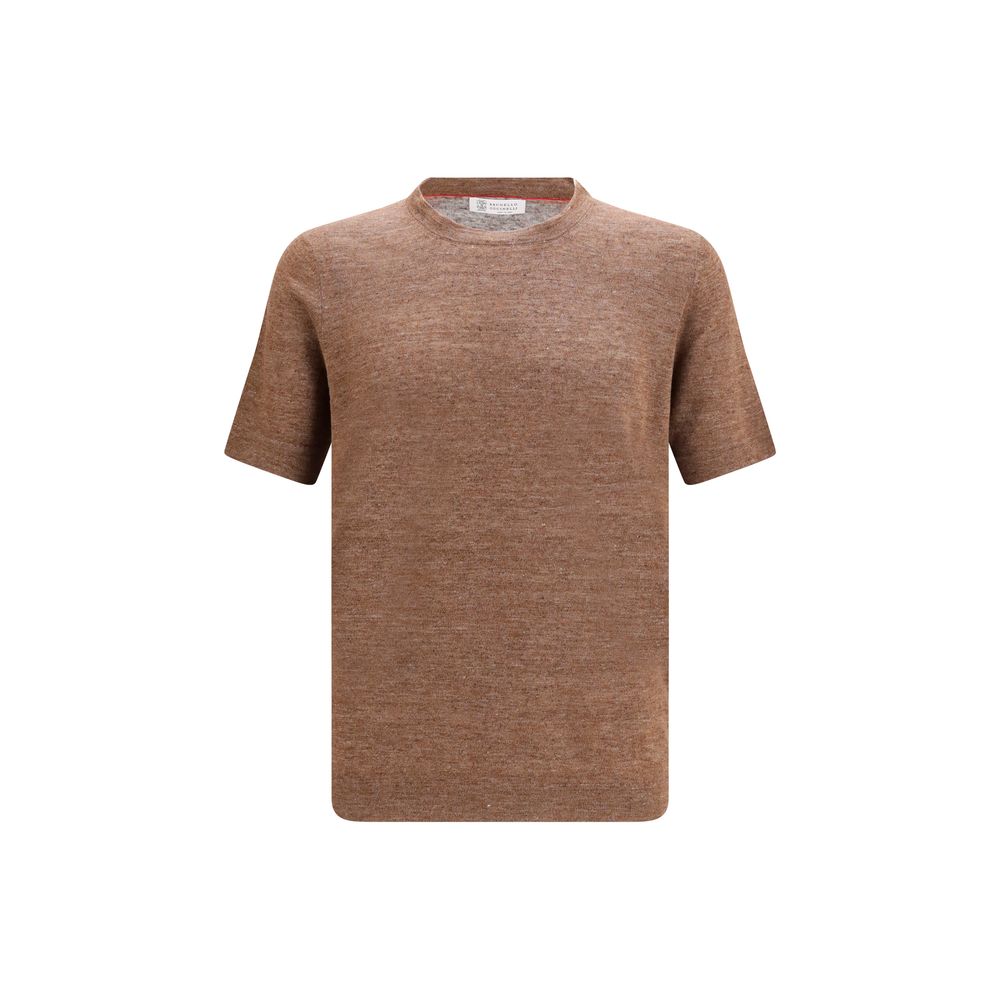 Elevate your wardrobe with the Brunello Cucinelli Brown Linen T-Shirt, a luxurious blend of linen and cotton, embodying timeless elegance and refined craftsmanship.
