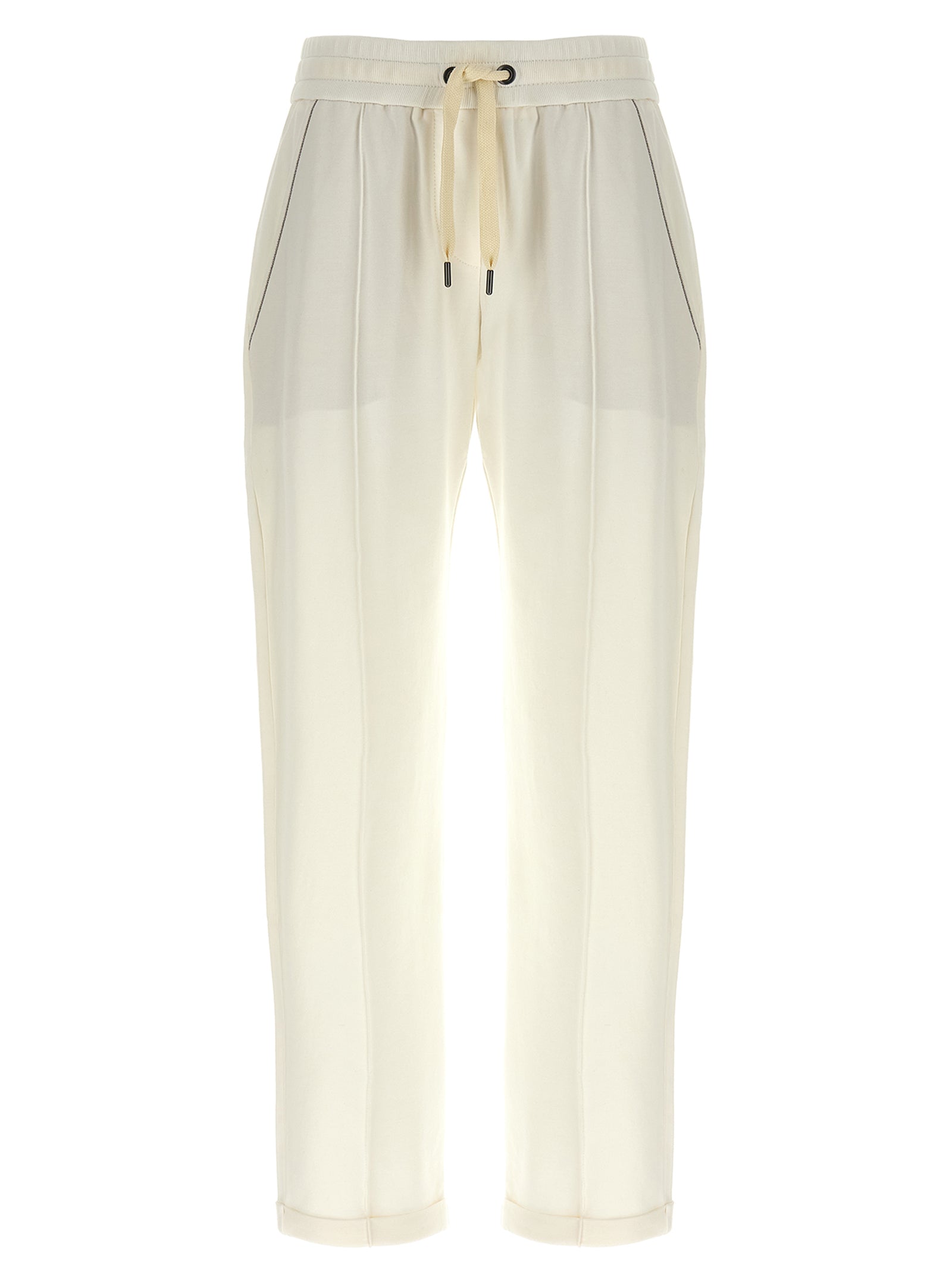 Discover the exquisite Brunello Cucinelli White Cotton Joggers, a luxurious blend of brushed cotton and elastane, perfect for effortless elegance and refined style.