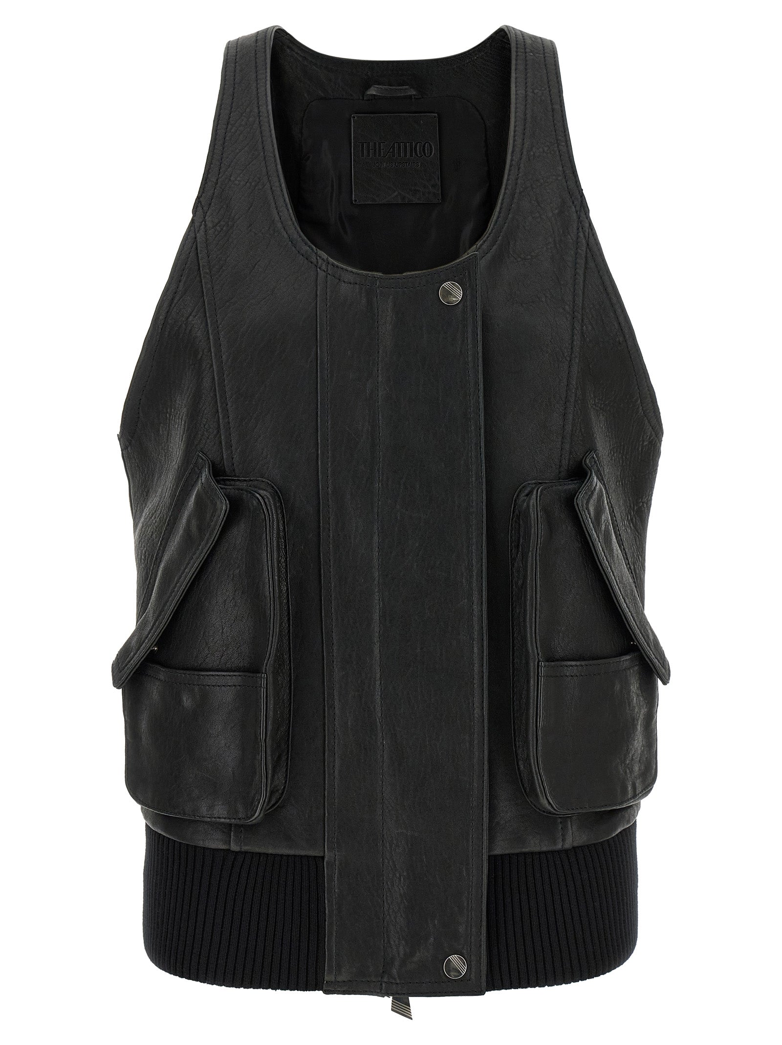 The Attico Black Lamb Leather Sleeveless Jacket
