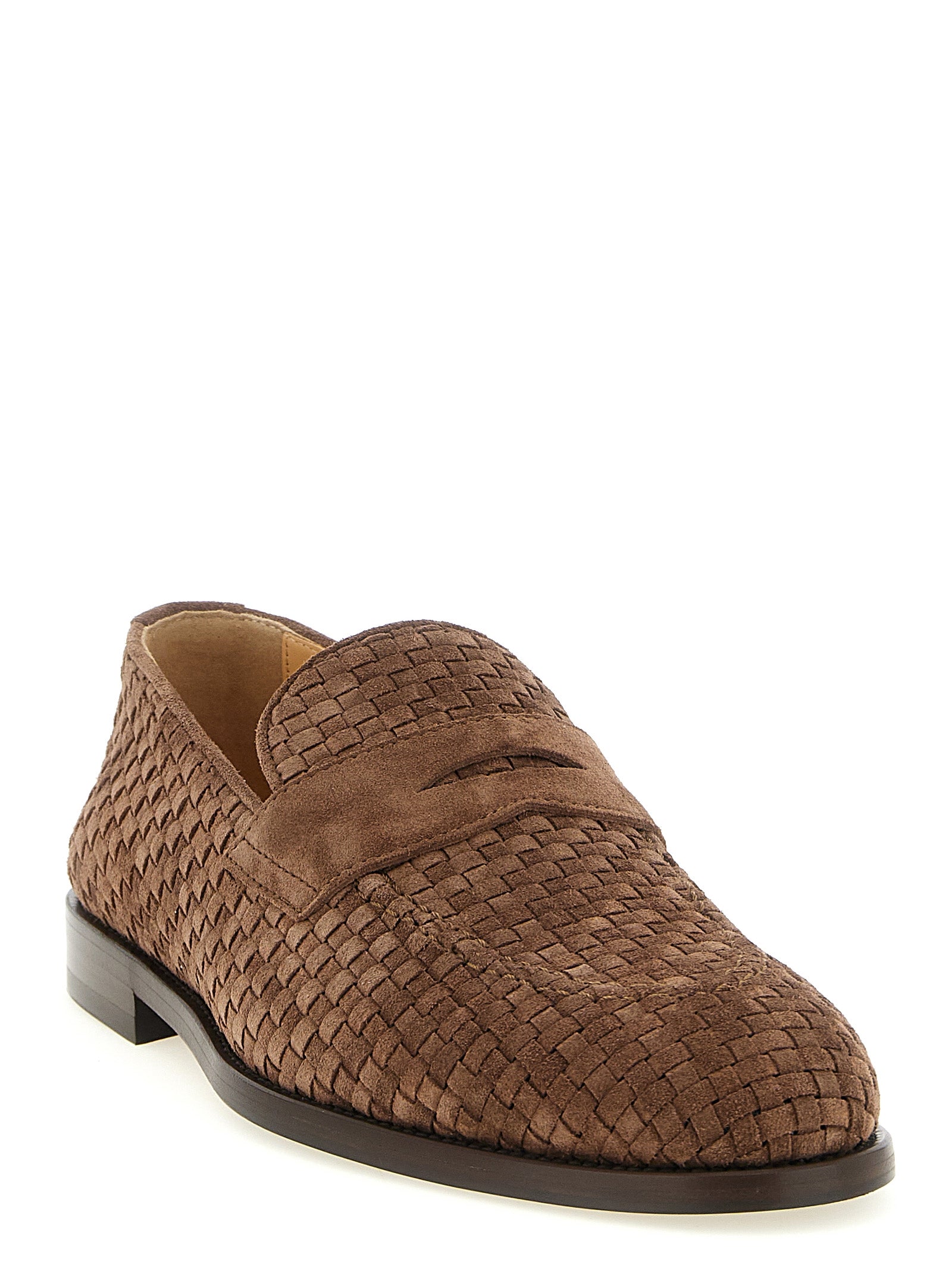 Experience the exquisite craftsmanship of Brunello Cucinelli's brown calfskin slip-on loafers, where timeless elegance meets modern sophistication for the discerning individual.