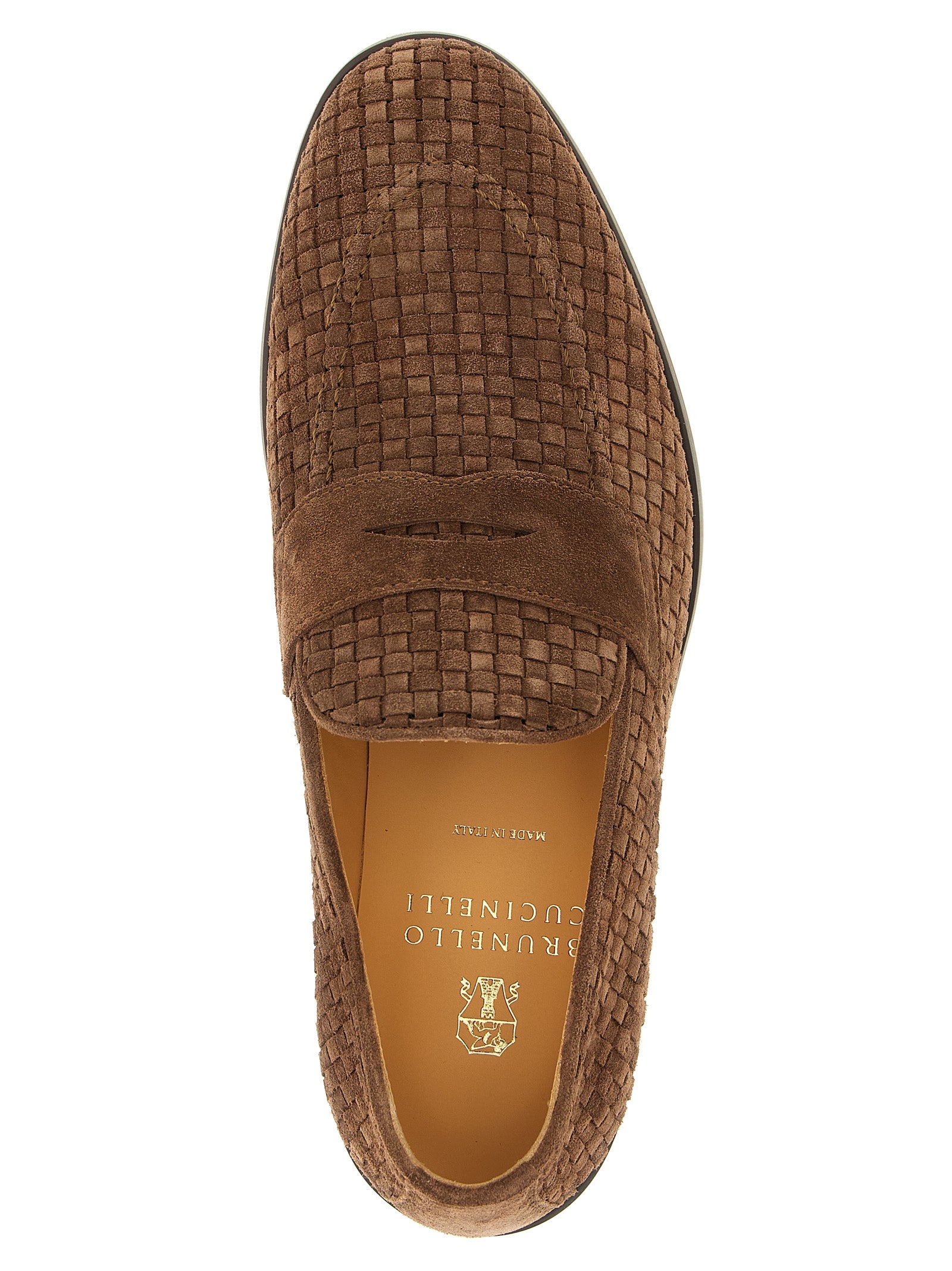 Experience the epitome of elegance with Brunello Cucinelli's brown calfskin slip-on loafers, where exquisite craftsmanship meets timeless luxury for the discerning individual.