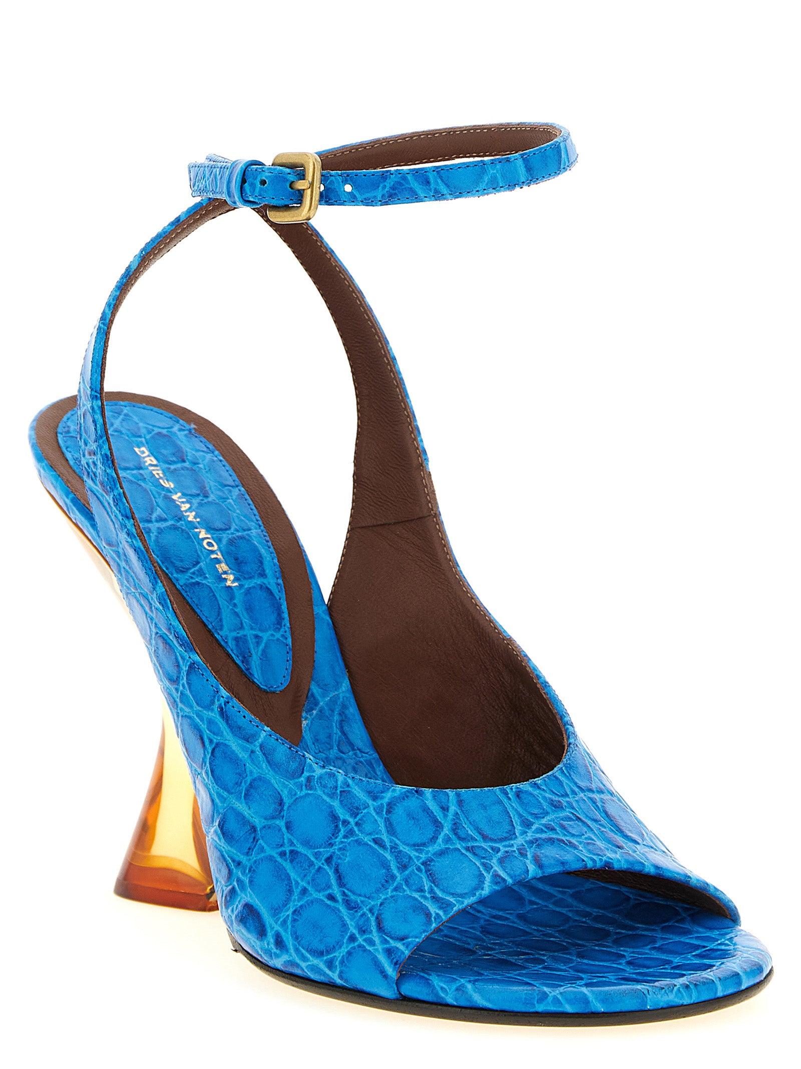 Dries Van Noten Blue Calfskin Wedge Sandals