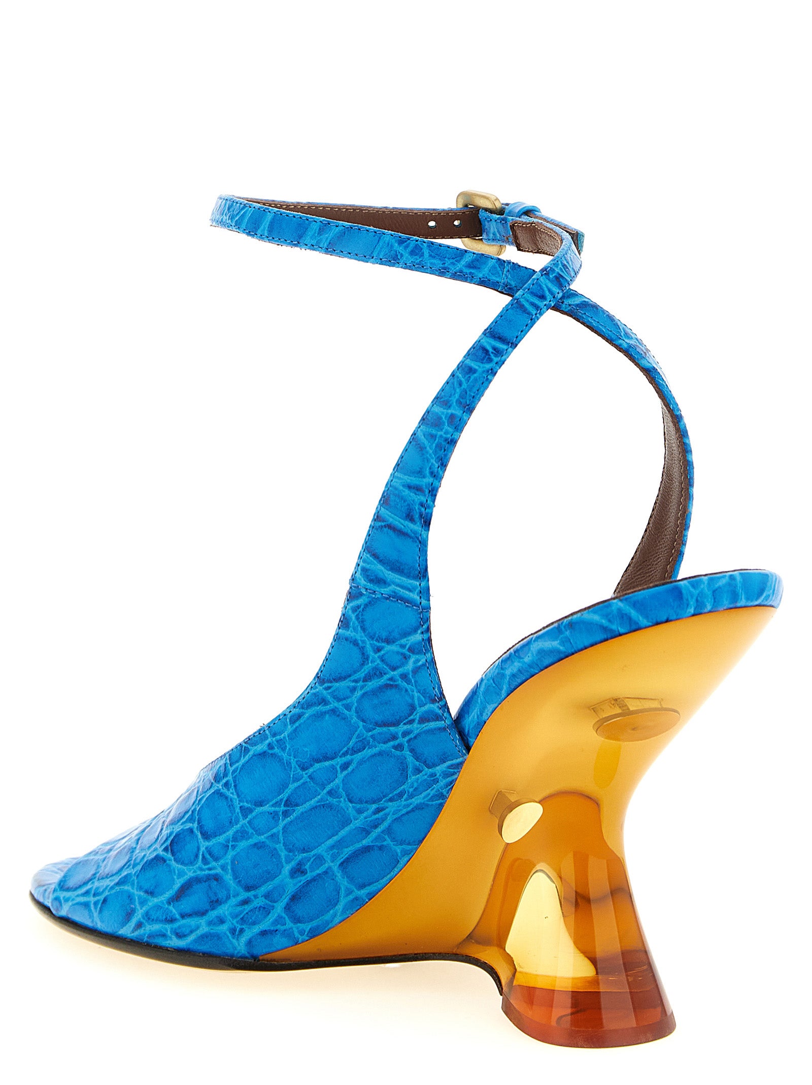 Dries Van Noten Blue Calfskin Wedge Sandals