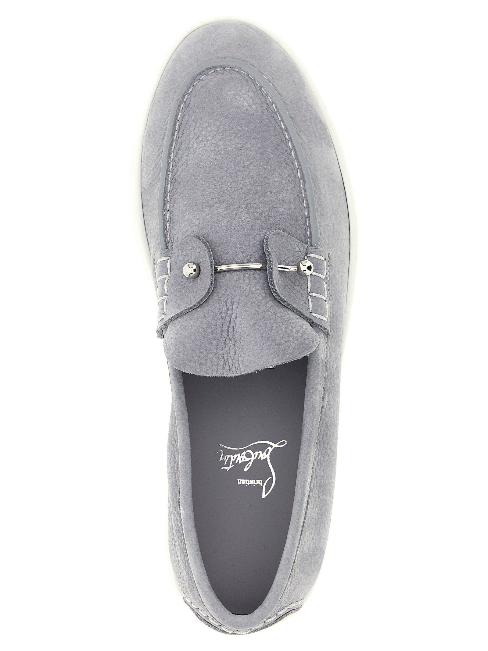 Christian Louboutin Gray Calfskin Slip-On Loafers