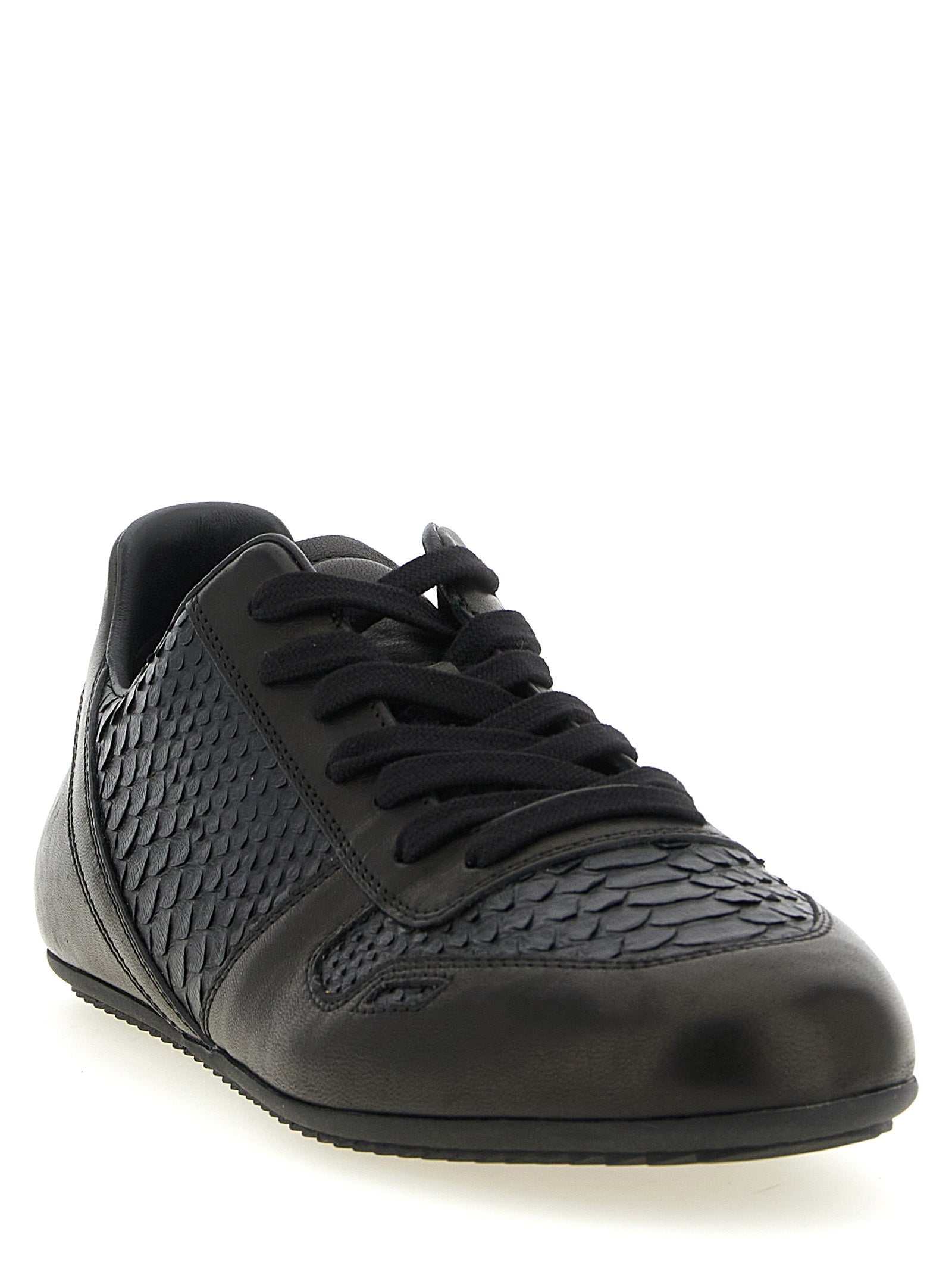 Rick Owens Black Lamb Leather Low Top Sneakers - Artisanal Luxury