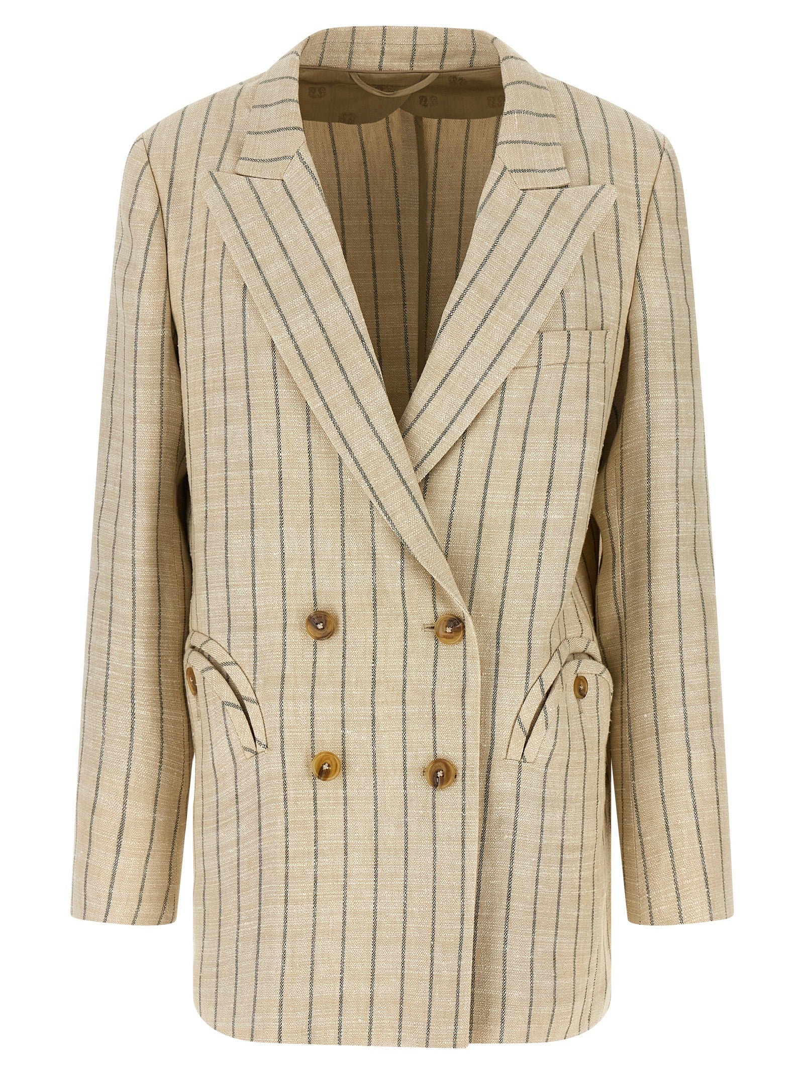 Elevate your wardrobe with the Blazé Milano Beige Cotton Blazer, a masterpiece of Italian craftsmanship featuring chic details and luxurious monogram lining.