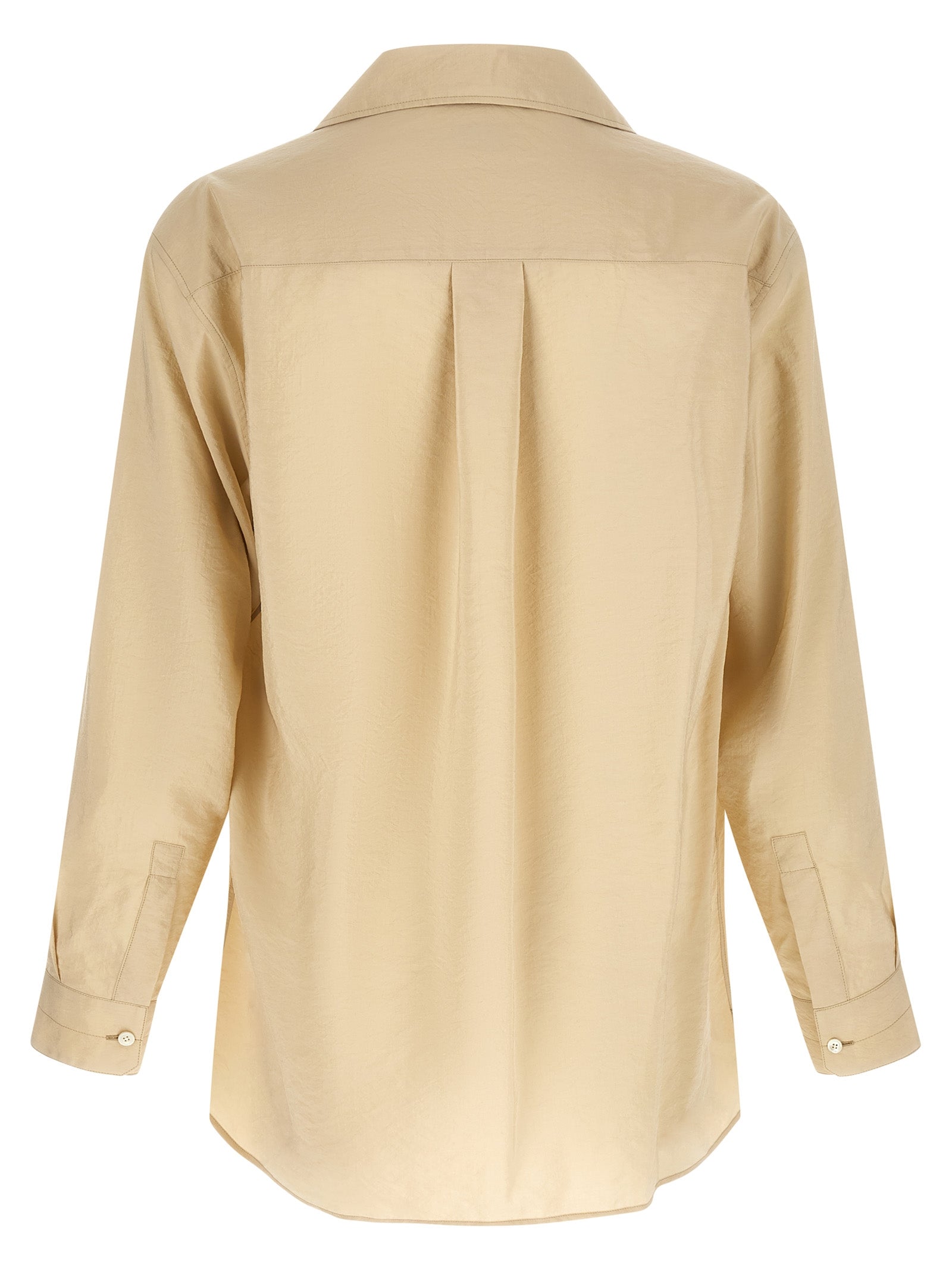 Discover the Lemaire Beige Silk Blouse, a masterpiece of dry silk blend craftsmanship that effortlessly elevates your style with avant-garde elegance and sophistication.