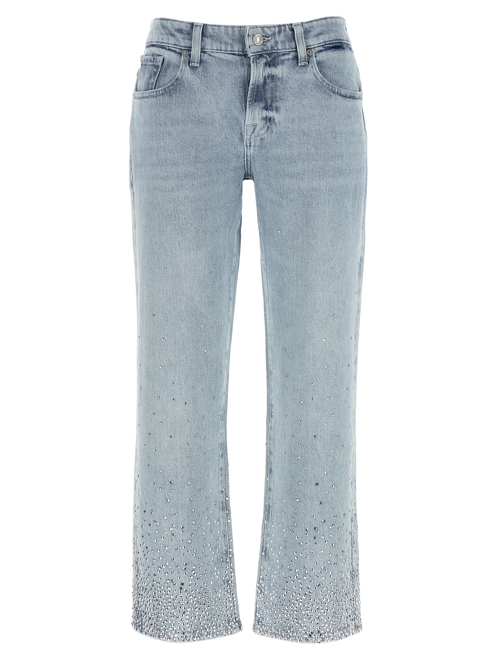 Elevate your style with 7 For All Mankind's Calie straight-leg jeans, adorned with exquisite dégradé crystals, embodying luxury and sophistication for the discerning individual.