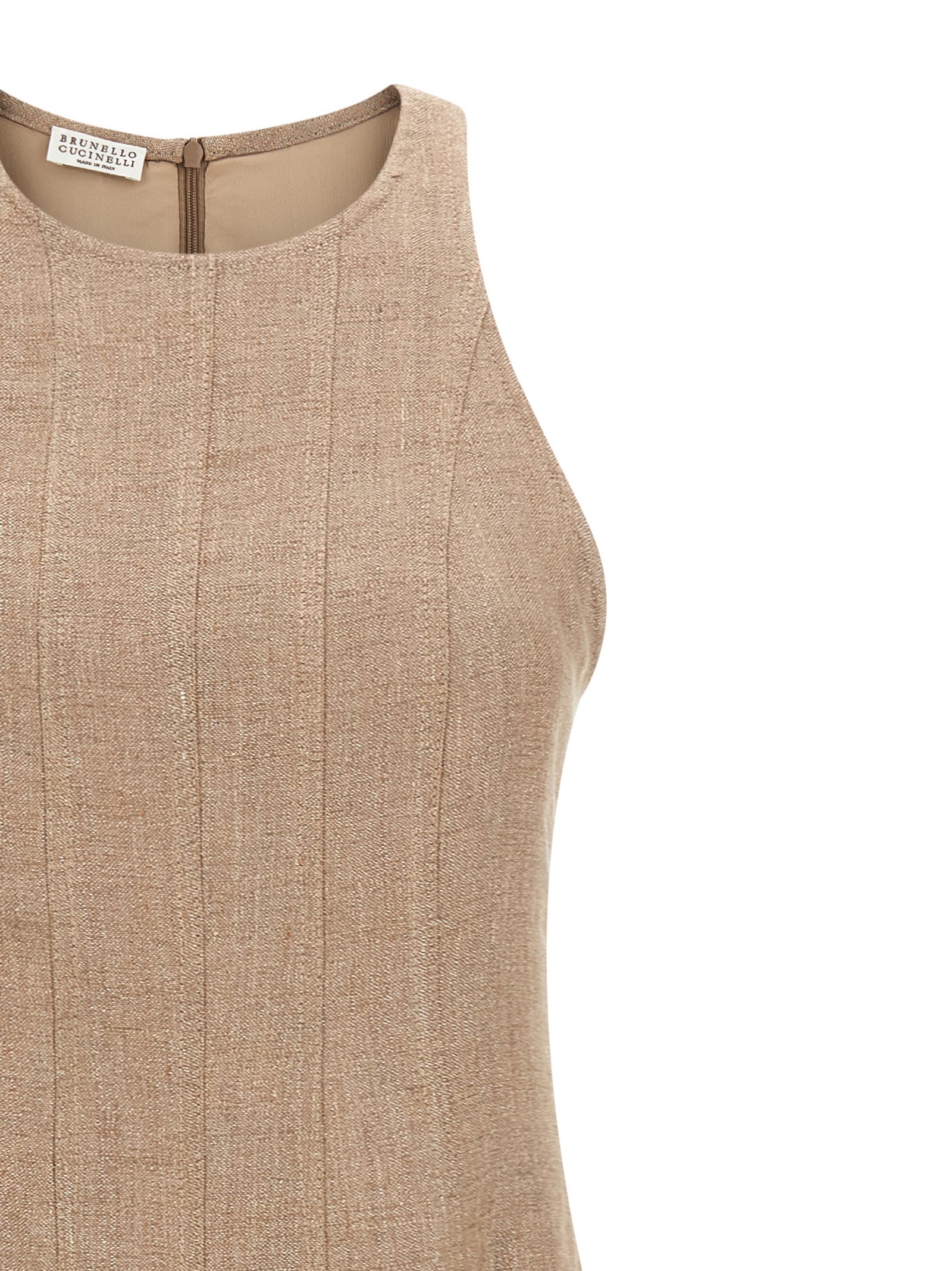 Discover the exquisite Brunello Cucinelli Beige Linen Long Dress, a timeless piece crafted in luxurious linen twill, perfect for elevating your elegance at any occasion.