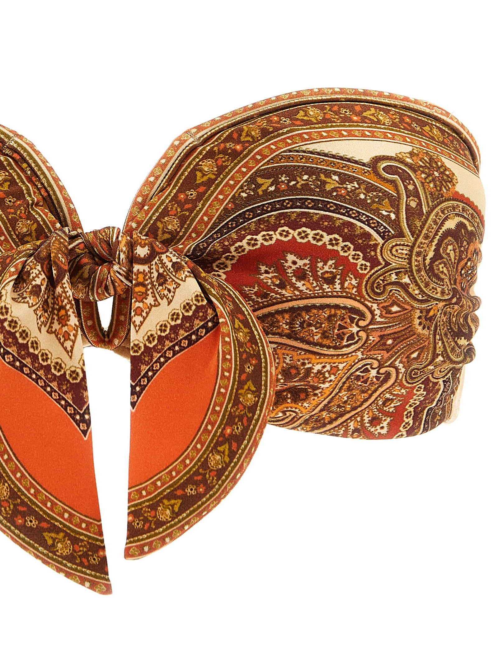 Elevate your beachwear with the Zimmermann Mahon bikini, a stunning paisley print bandeau that exudes sophistication and allure, perfect for the discerning style connoisseur.