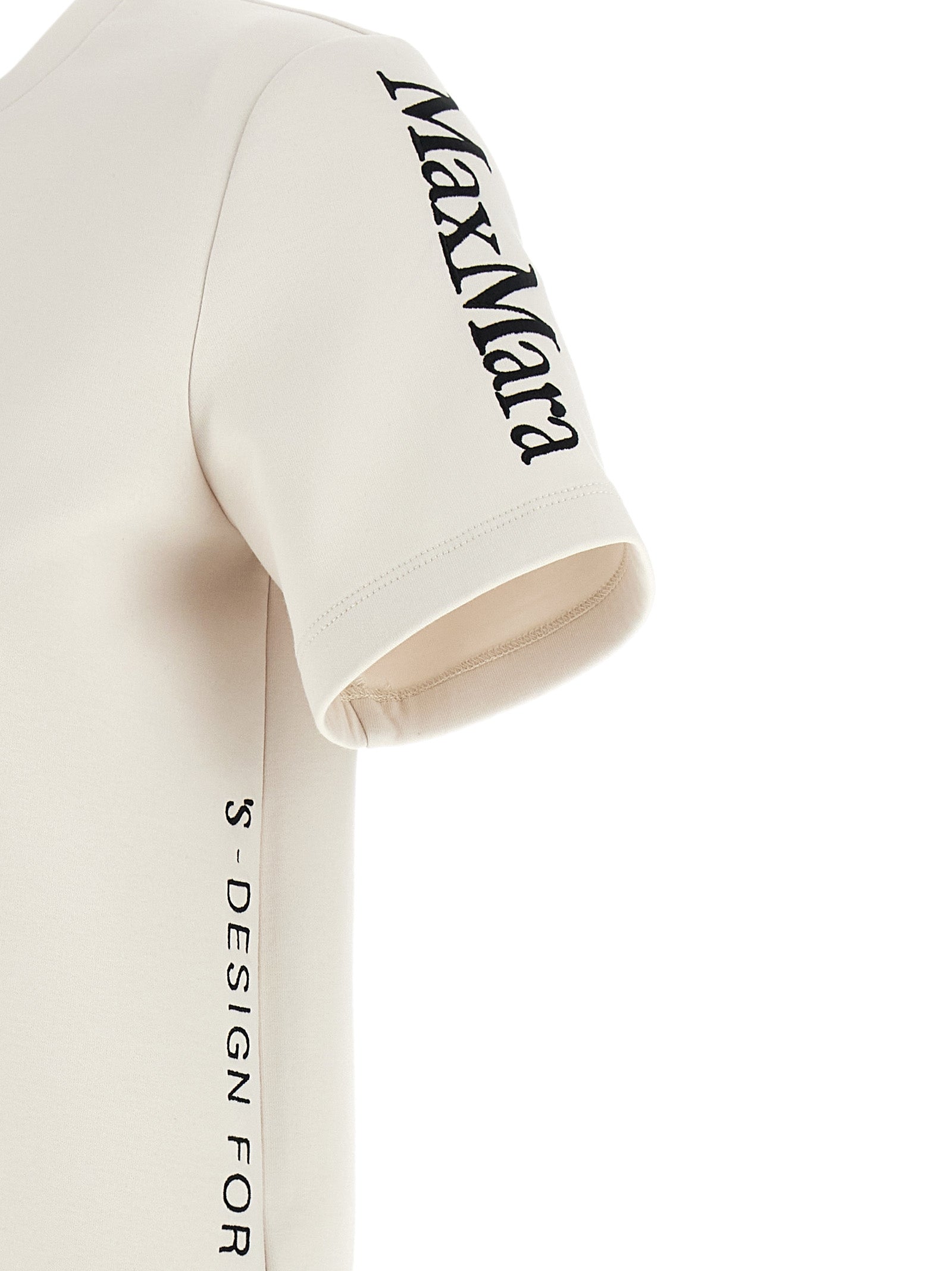 Elevate your wardrobe with the Max Mara SmmNancy Beige Cotton T-Shirt, a blend of comfort and sophistication, featuring exquisite logo embroidery for a timeless allure.