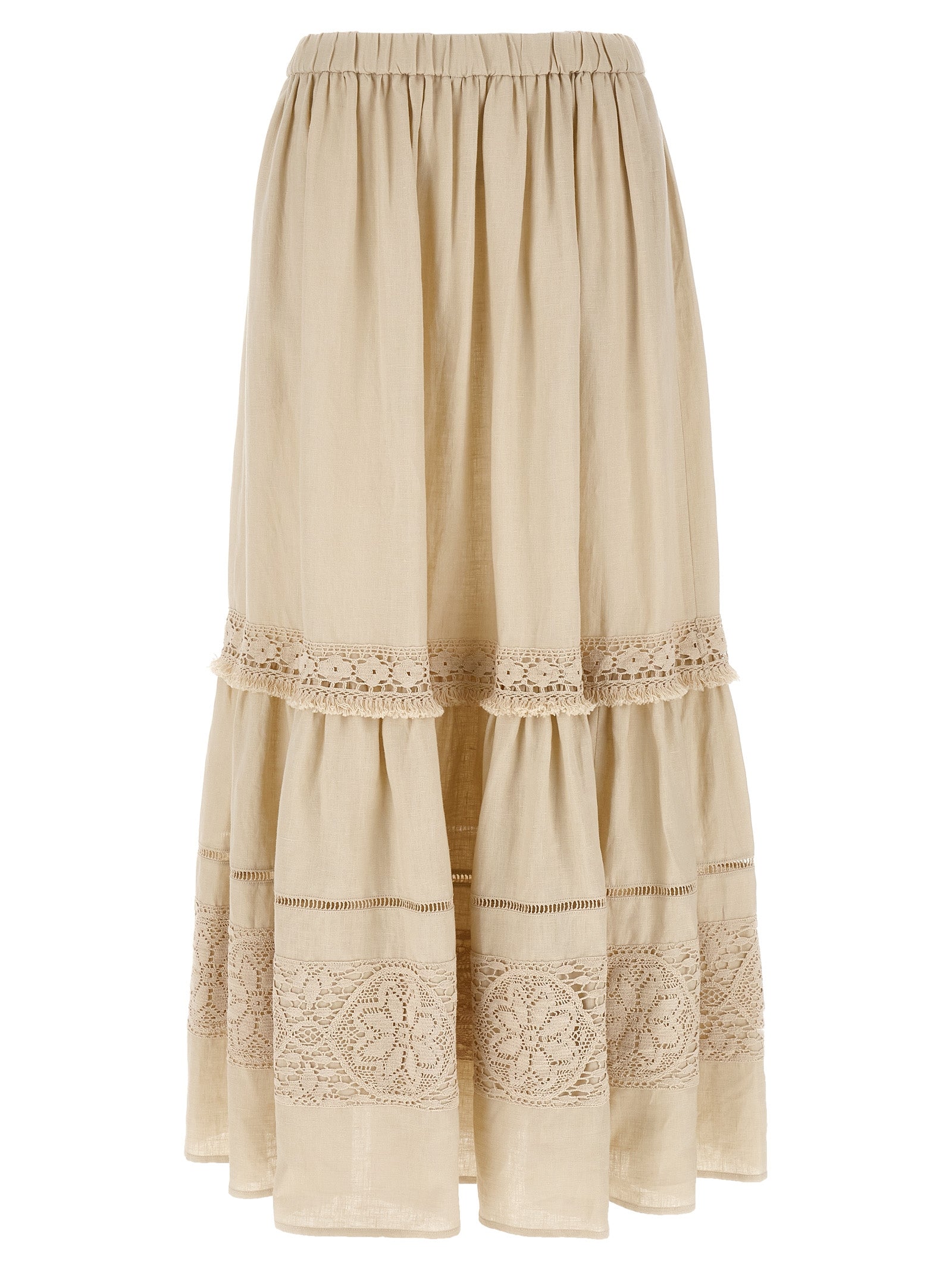 Elevate your wardrobe with the WEEKEND MAX MARA ‘WkiPallore’ skirt, a luxurious linen piece from the Mediterranean Ease Capsule Collection, blending elegance with modern utility.