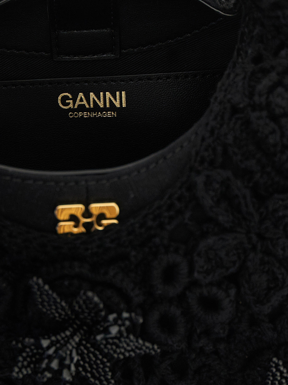 Ganni Mini Hobo Crochet Handbag in Luxurious Black Organic Cotton